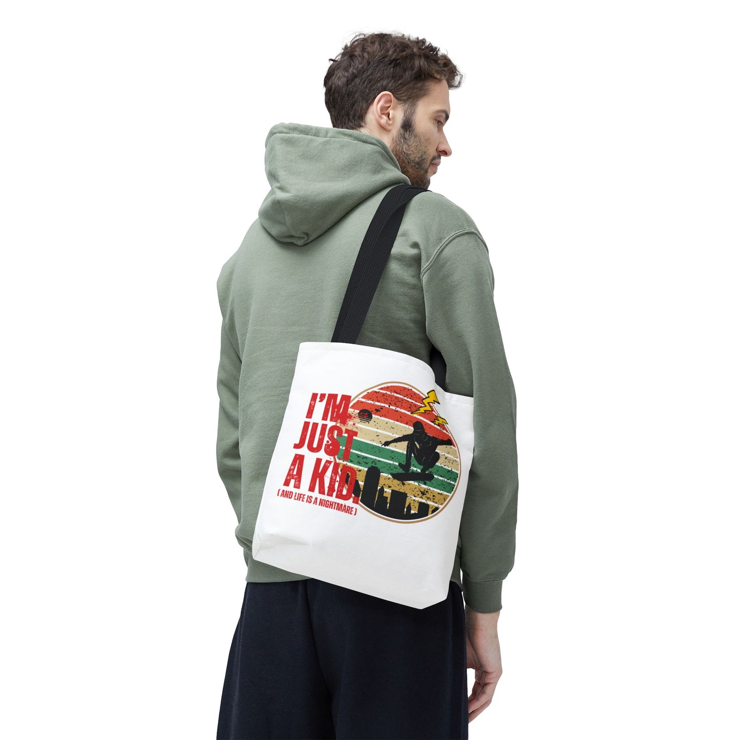 I’m Just a Kid Tote Bag – 2000s Pop Punk Aesthetic Canvas Bag for Emo Fans, Fun Eco-Friendly Bag for Kids, Perfect for School, Beach, or Everyday Adventures - Mixtape Hearts