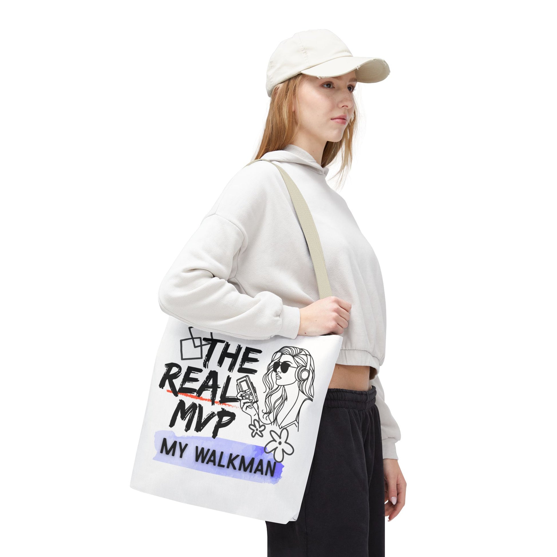 The Real MVP: My Walkman – Cassette Era Tote Bag - AOP, Fun and Stylish, Perfect for Music Lovers, Gift for Friends, Everyday Use, Beach Bag, Eco-Friendly - Mixtape Hearts