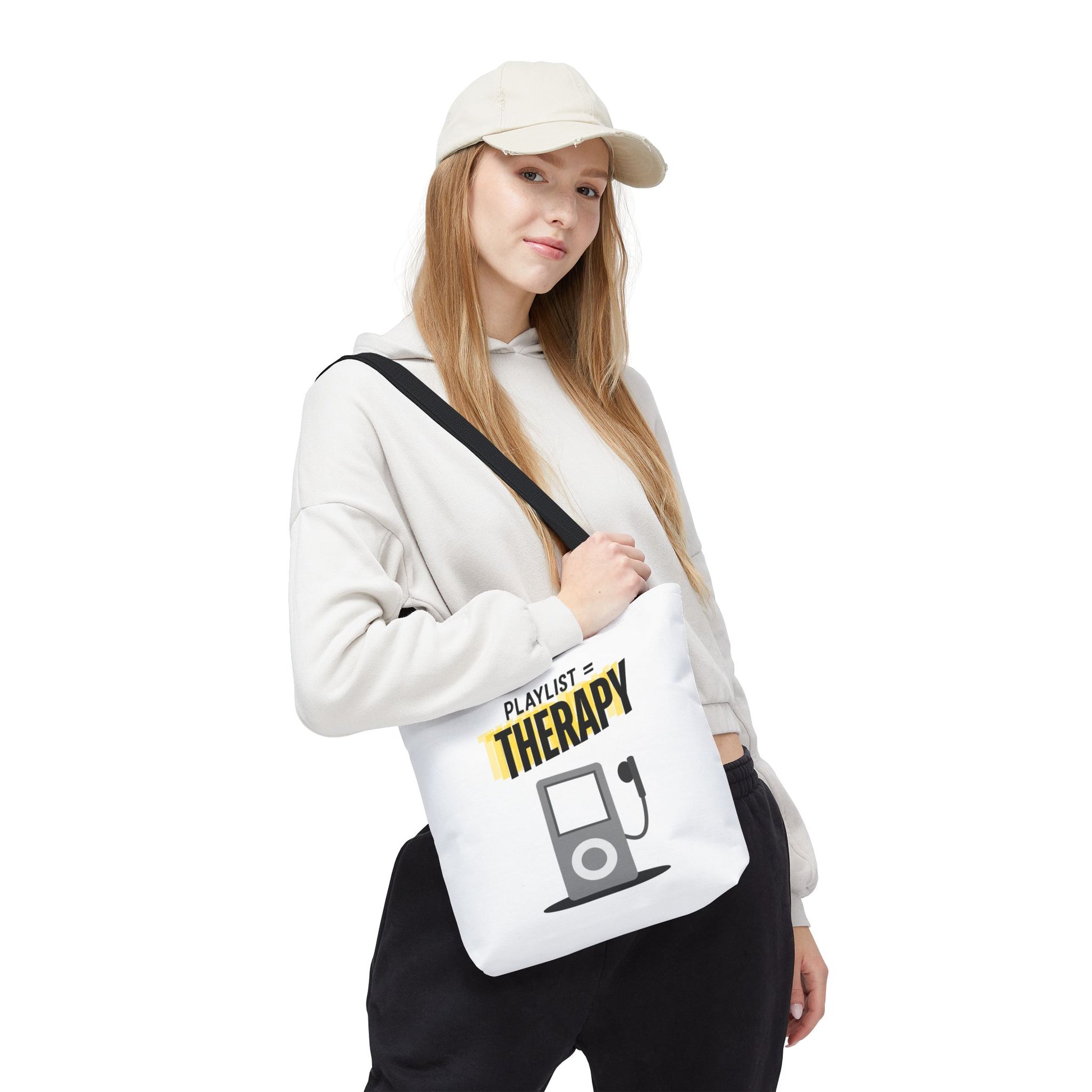 Playlist = Therapy Tote Bag – Nostalgic Music Tote, Cute Tote, Gift for Fangirls, Fan Merchandise, Artsy Bag, AOP Design - Mixtape Hearts