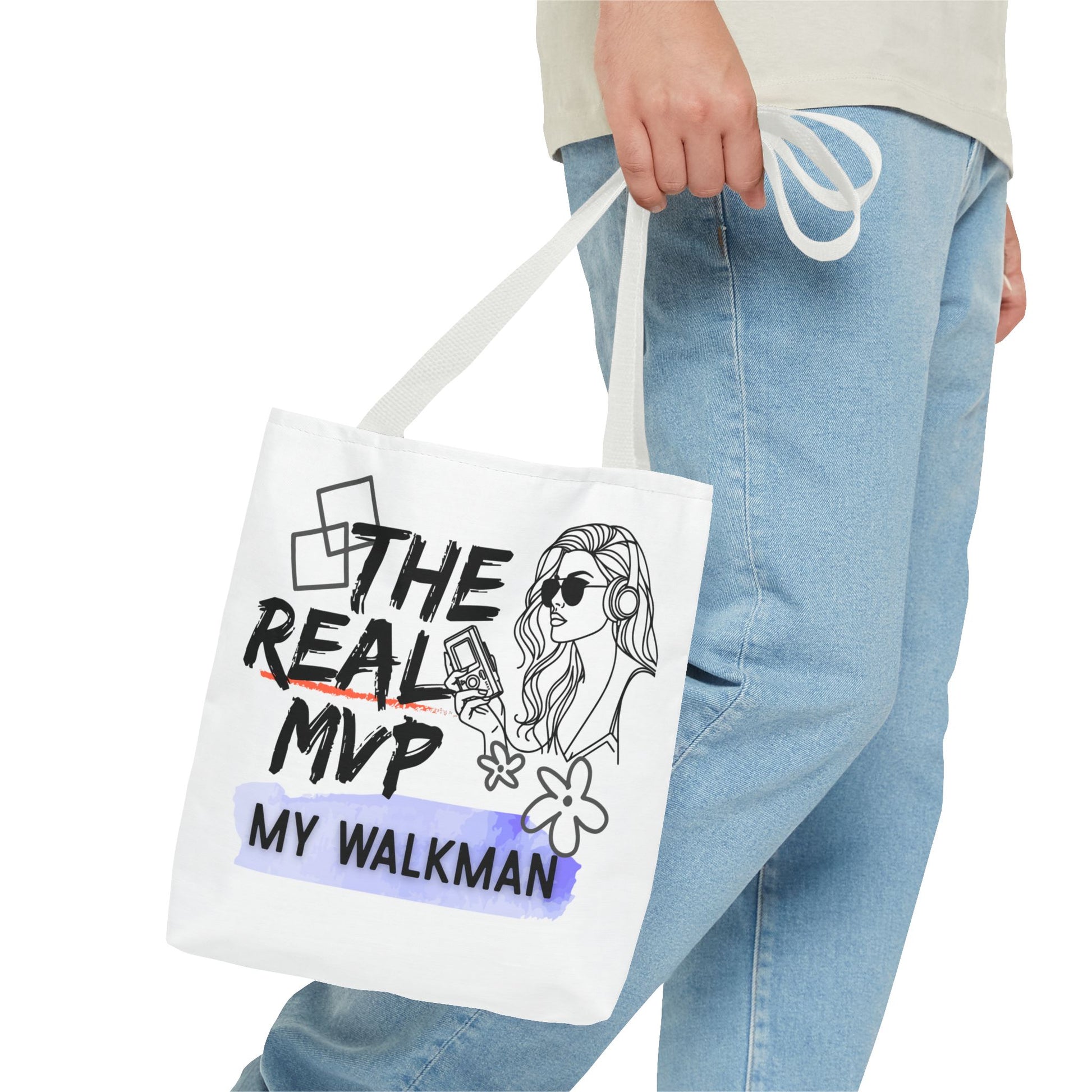 The Real MVP: My Walkman – Cassette Era Tote Bag - AOP, Fun and Stylish, Perfect for Music Lovers, Gift for Friends, Everyday Use, Beach Bag, Eco-Friendly - Mixtape Hearts
