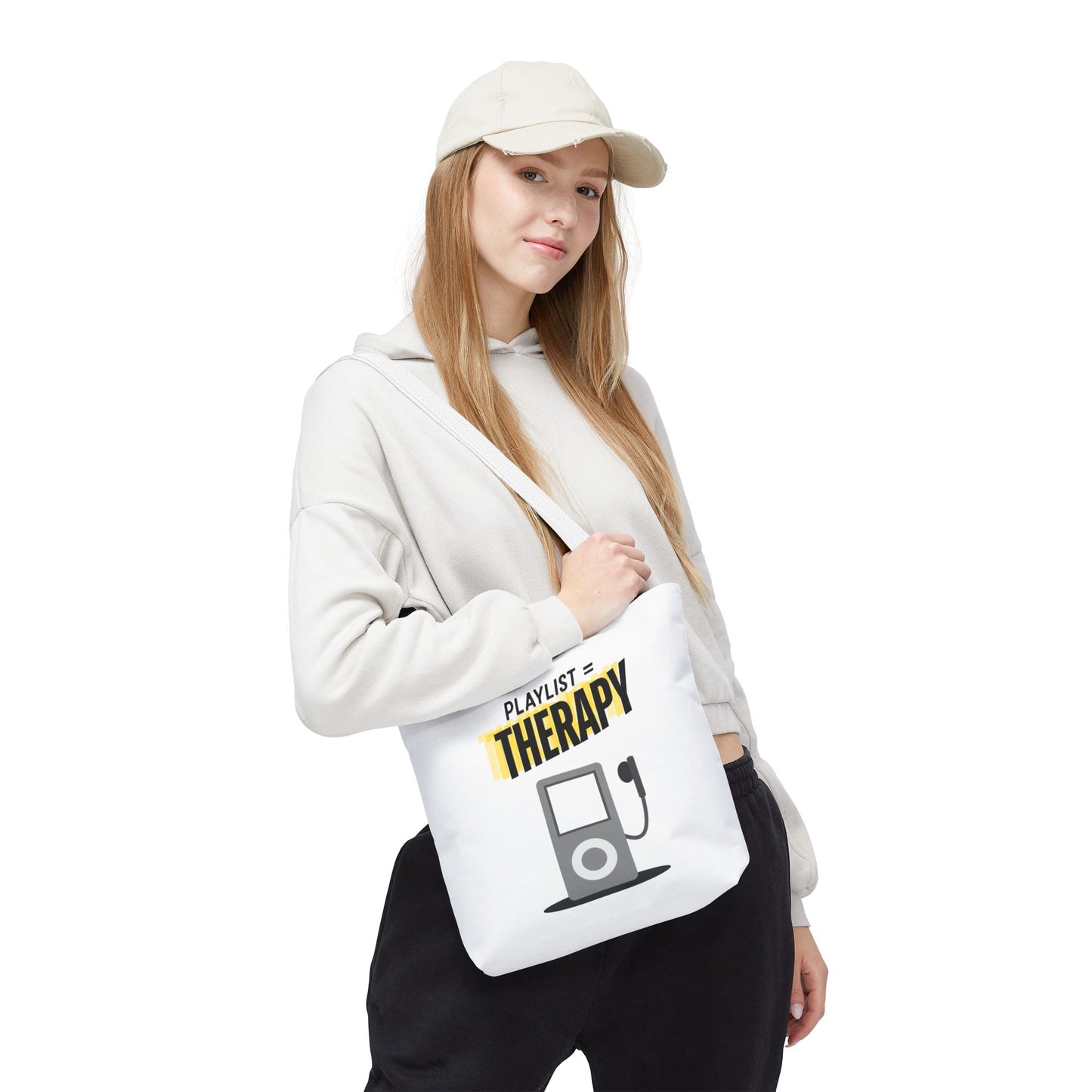 Playlist = Therapy Tote Bag – Nostalgic Music Tote, Cute Tote, Gift for Fangirls, Fan Merchandise, Artsy Bag, AOP Design - Mixtape Hearts