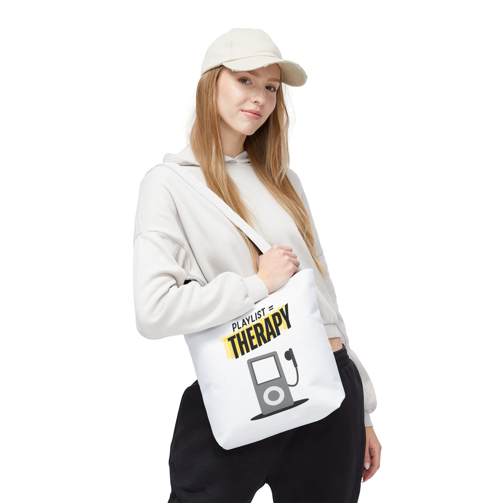 Playlist = Therapy Tote Bag – Nostalgic Music Tote, Cute Tote, Gift for Fangirls, Fan Merchandise, Artsy Bag, AOP Design - Mixtape Hearts