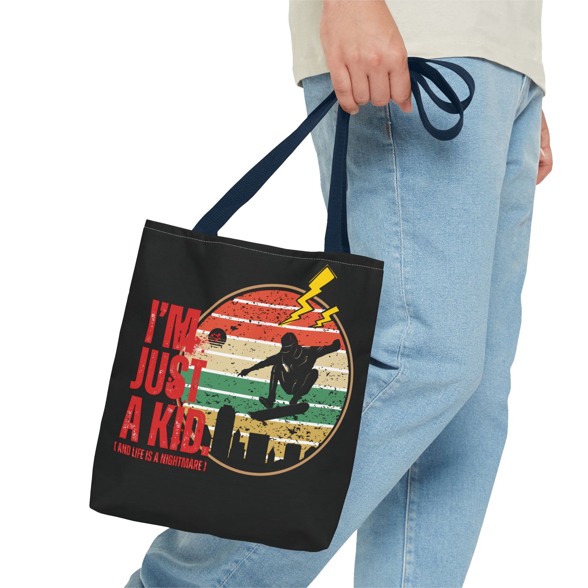 I’m Just a Kid Tote Bag – 2000s Pop Punk Aesthetic Canvas Bag for Emo Fans | Fun and Stylish Carryall | Great for School, Beach, Gifts, Everyday Use, AOP Design - Mixtape Hearts