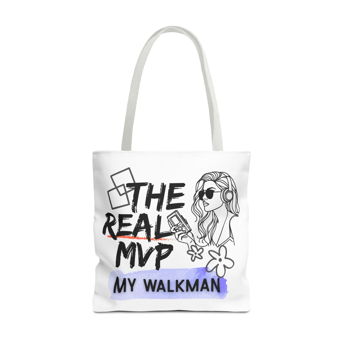 The Real MVP: My Walkman – Cassette Era Tote Bag - AOP, Fun and Stylish, Perfect for Music Lovers, Gift for Friends, Everyday Use, Beach Bag, Eco-Friendly - Mixtape Hearts