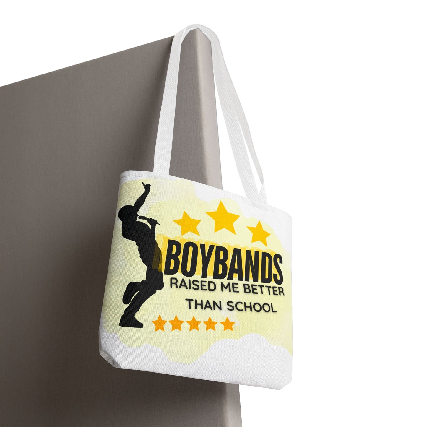Boybands Raised Me Better Than School – Retro Music Tote, Nostalgic Music Tote, Cute Tote, Gift for Fangirls, Fan Merchandise, Artsy Bag, AOP Design - Mixtape Hearts