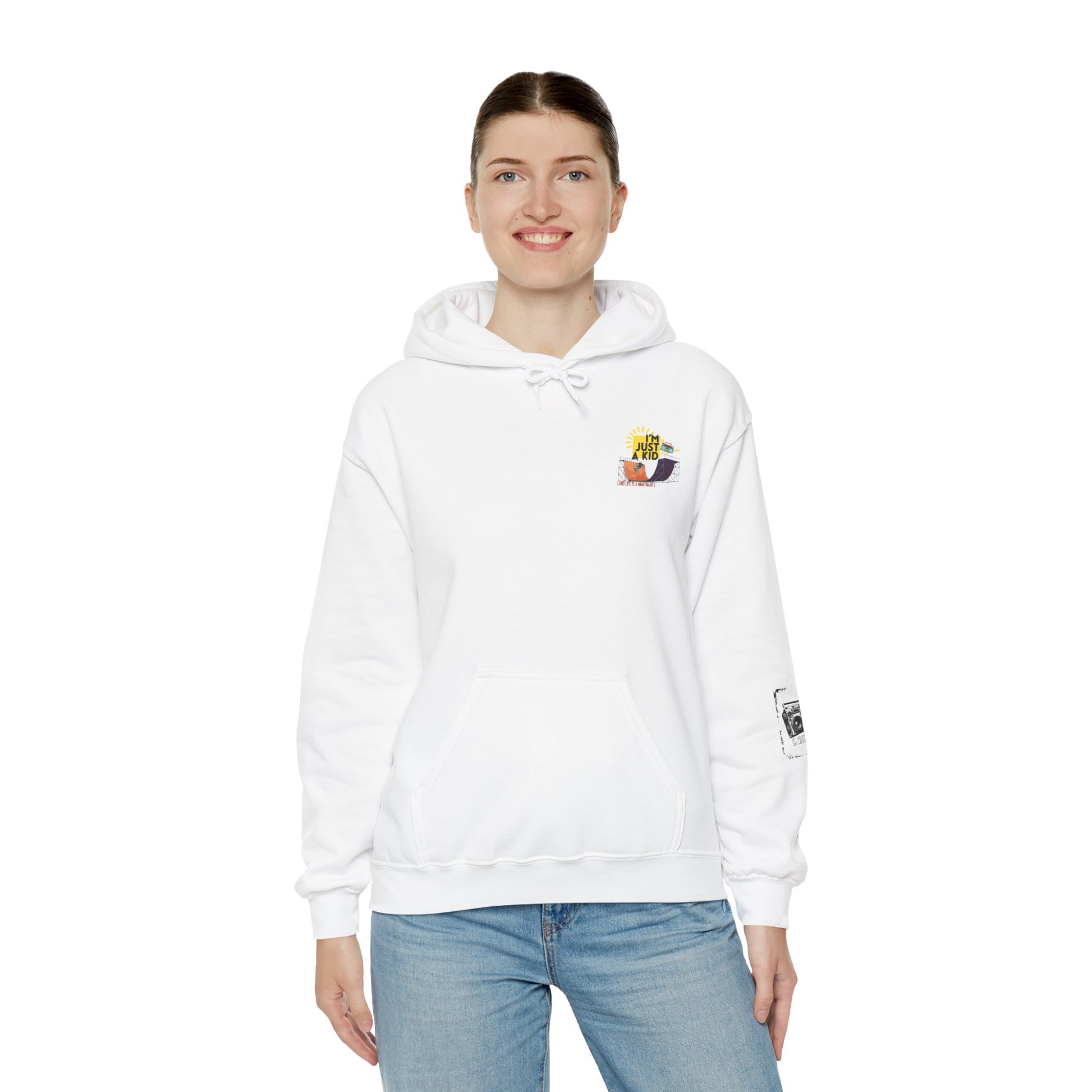 "I’m Just a Kid" Oversized Pop Punk Hoodie - Unisex Heavy Blend™ | Fun Graphic Sweatshirt, Youth Streetwear, Gifts for Boys & Girls, Birthday, Everyday Wear - Mixtape Hearts