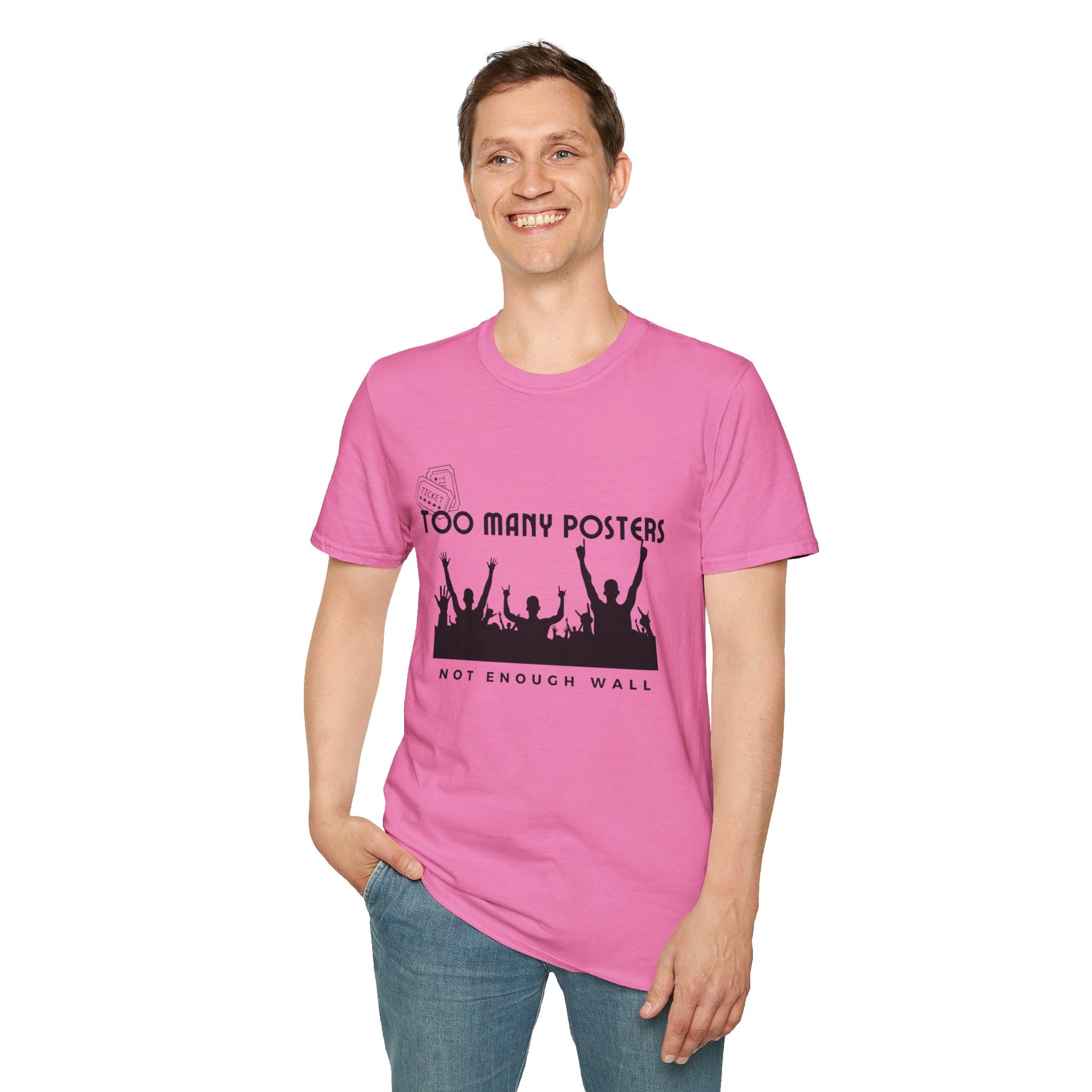 Too Many Posters, Not Enough Wall – 90s Nostalgia Unisex Tee| Gift for Walkman Fans, Vintage Style Tee, Casual Wear, Concert Outfit, Unisex Apparel - Mixtape Hearts