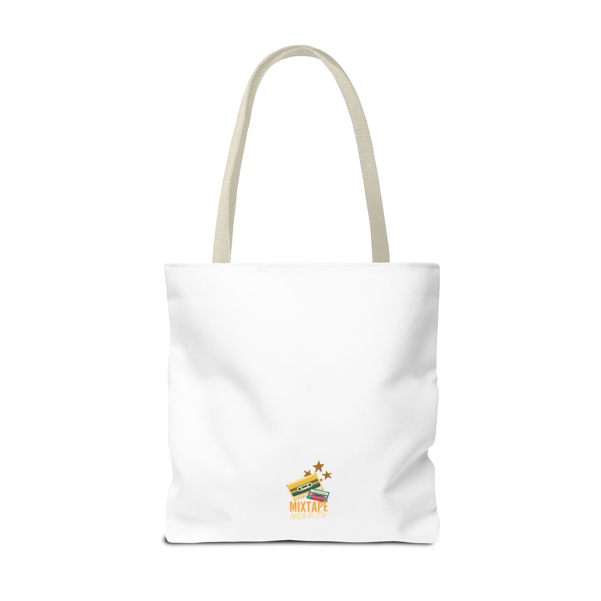 Playlist = Therapy Tote Bag – Nostalgic Music Tote, Cute Tote, Gift for Fangirls, Fan Merchandise, Artsy Bag, AOP Design - Mixtape Hearts