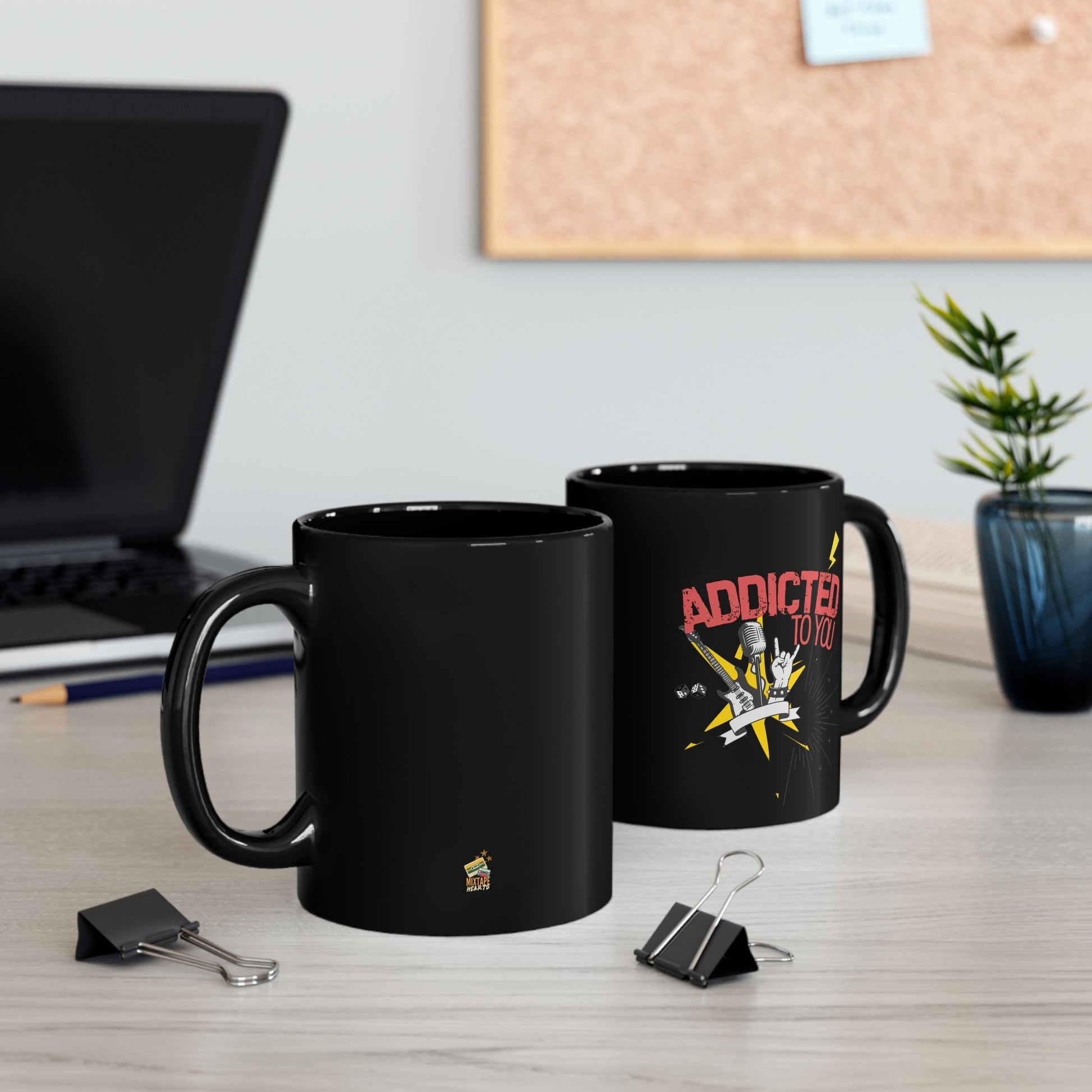 Addicted to You Black Mug - Perfect Gift for Music Lovers, Coffee Enthusiasts, Rock Music Fans, Birthday, Valentine's Day, Home Office Decor - Mixtape Hearts