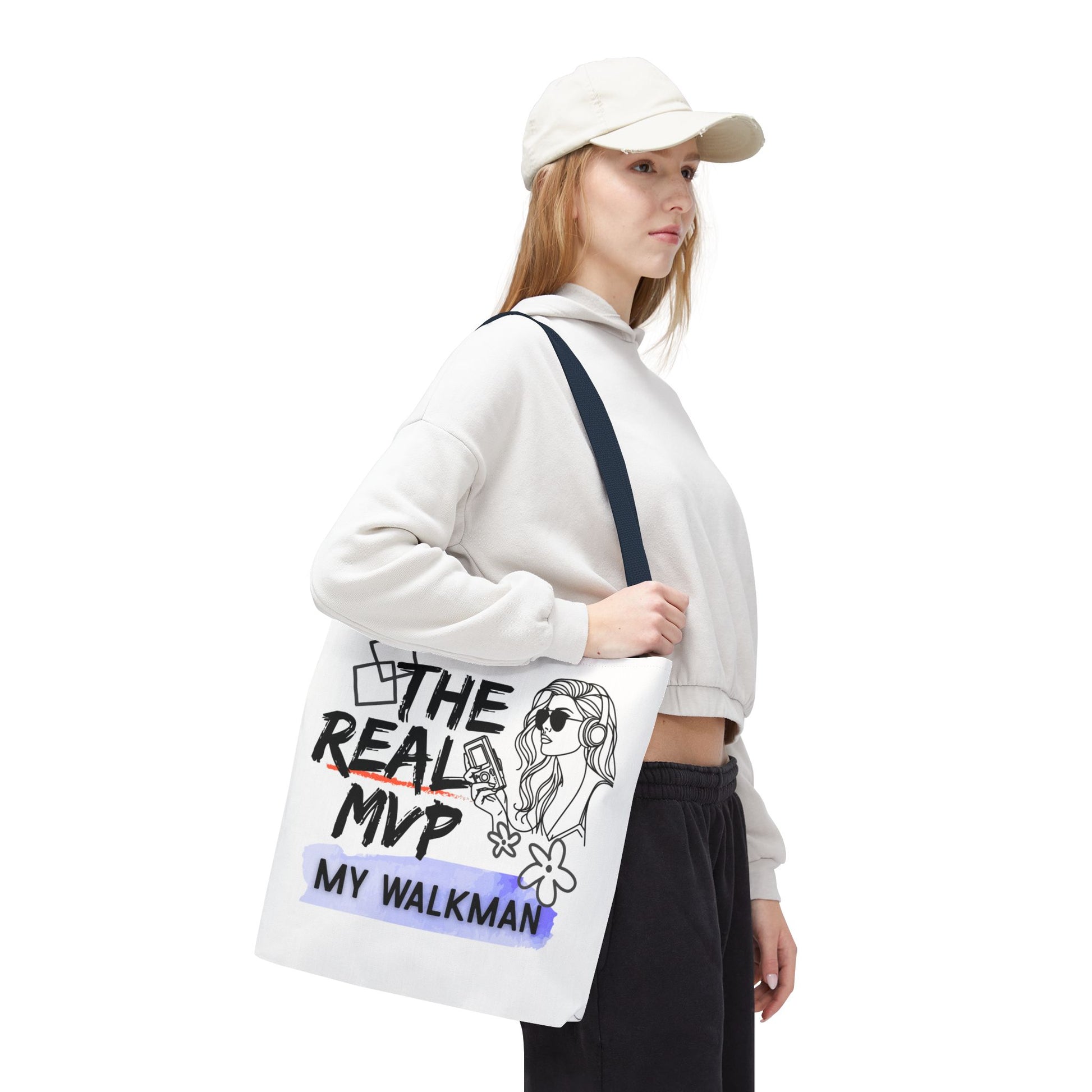 The Real MVP: My Walkman – Cassette Era Tote Bag - AOP, Fun and Stylish, Perfect for Music Lovers, Gift for Friends, Everyday Use, Beach Bag, Eco-Friendly - Mixtape Hearts