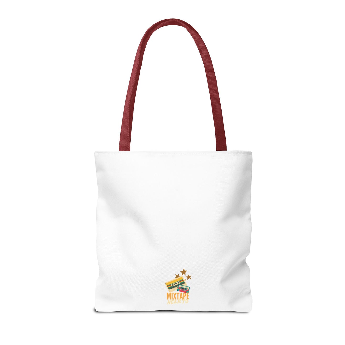 Playlist = Therapy Tote Bag – Nostalgic Music Tote, Cute Tote, Gift for Fangirls, Fan Merchandise, Artsy Bag, AOP Design - Mixtape Hearts