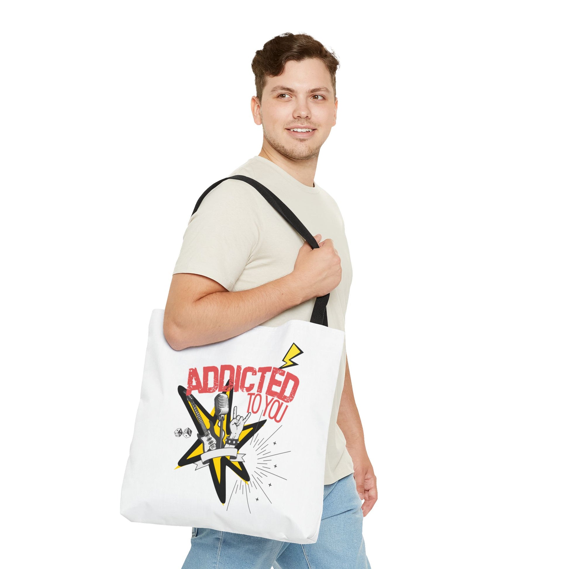 "Addicted to You" – Emotional Baggage Carry-All Tote | Pop Art Style, Gift for Music Lovers, Stylish Canvas Bag for Shopping, Fun Everyday Use, Unique [...] - Mixtape Hearts