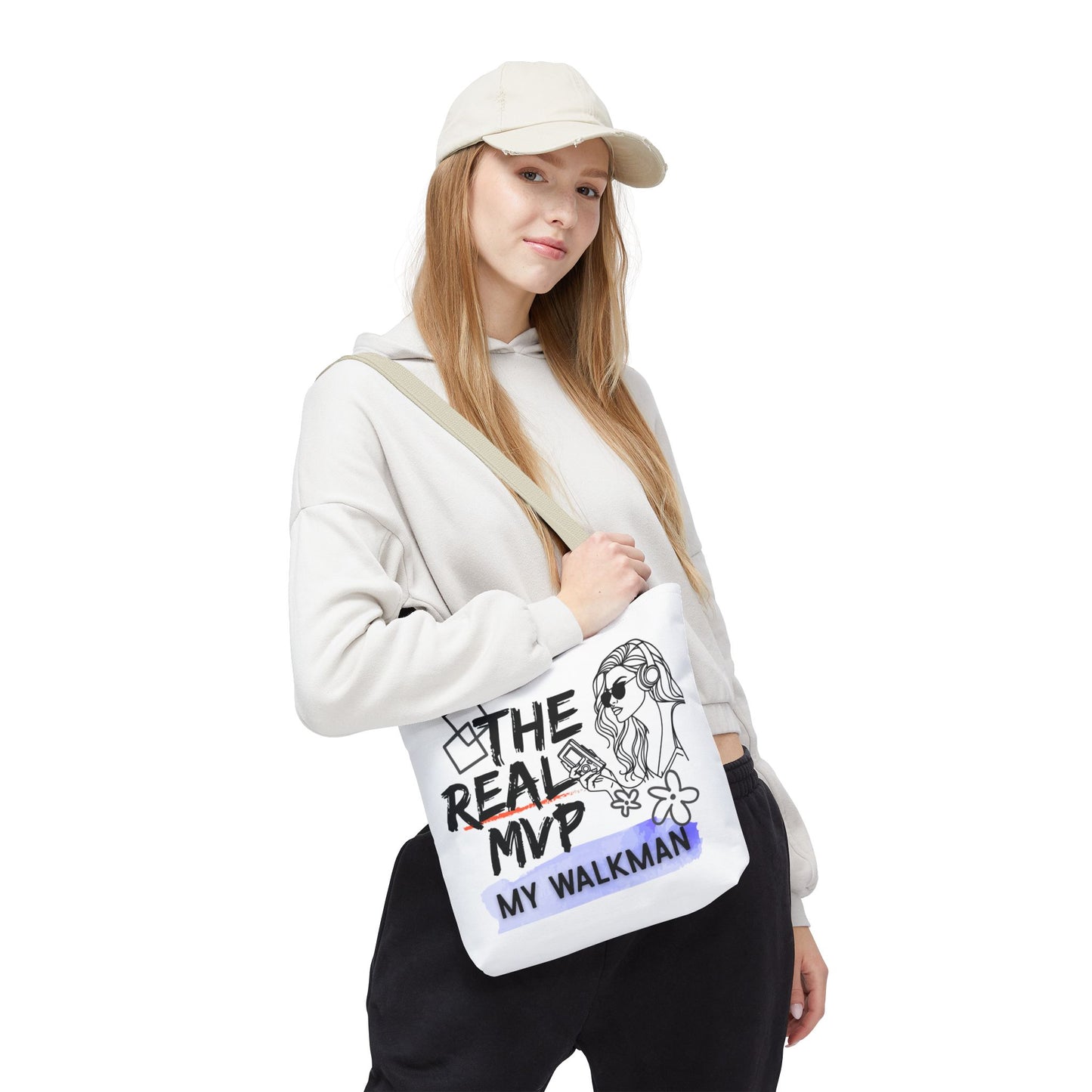 The Real MVP: My Walkman – Cassette Era Tote Bag - AOP, Fun and Stylish, Perfect for Music Lovers, Gift for Friends, Everyday Use, Beach Bag, Eco-Friendly - Mixtape Hearts