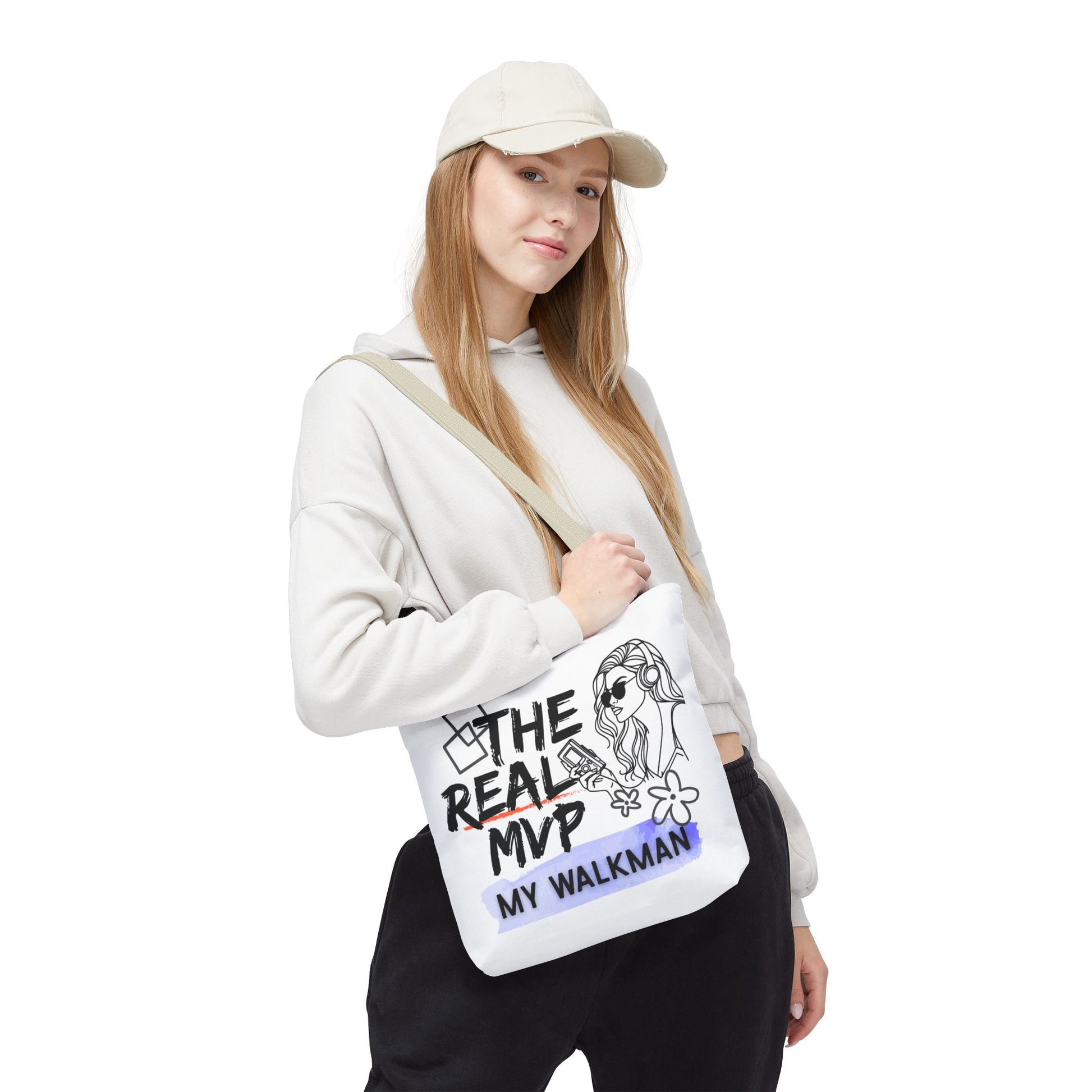 The Real MVP: My Walkman – Cassette Era Tote Bag - AOP, Fun and Stylish, Perfect for Music Lovers, Gift for Friends, Everyday Use, Beach Bag, Eco-Friendly - Mixtape Hearts