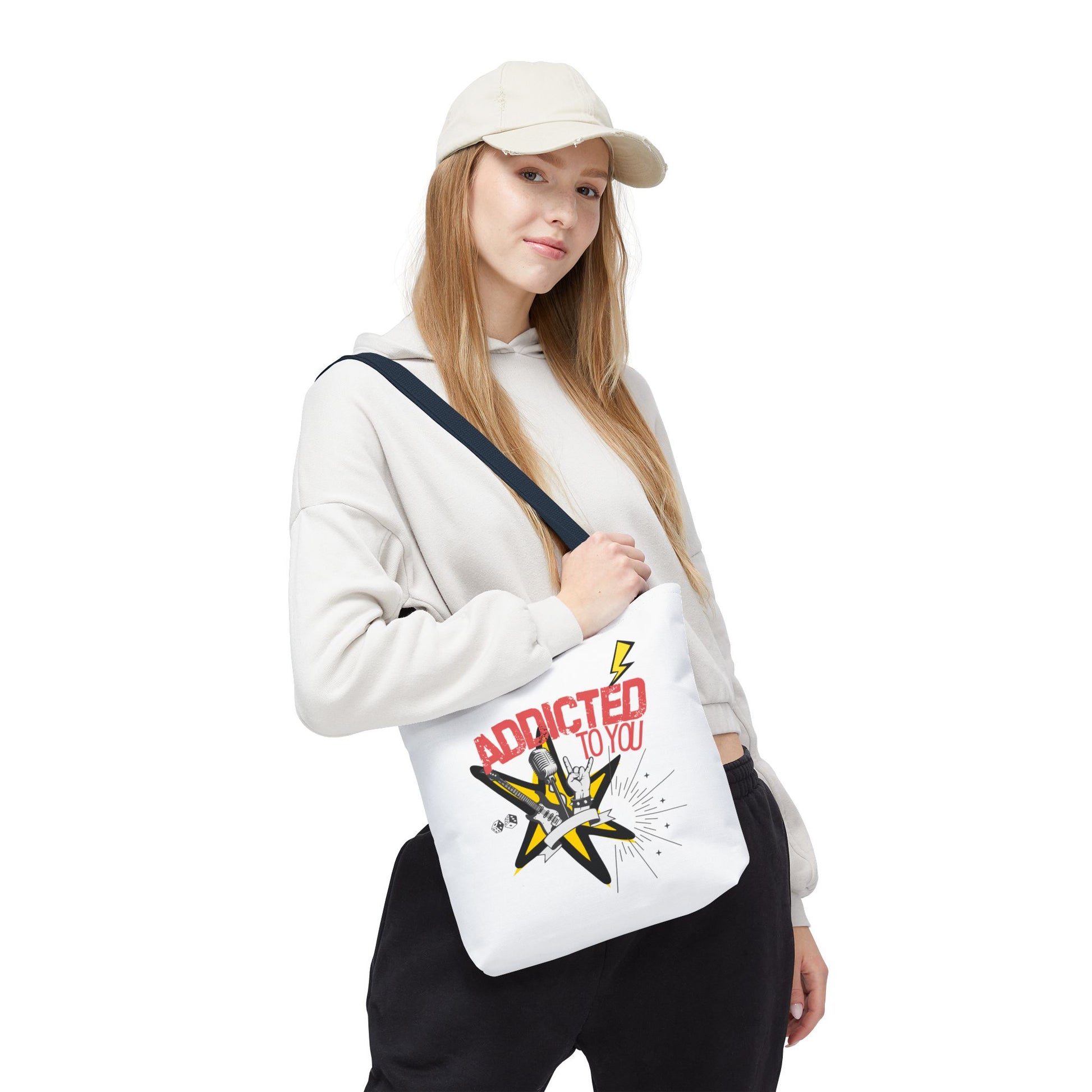 "Addicted to You" – Emotional Baggage Carry-All Tote | Pop Art Style, Gift for Music Lovers, Stylish Canvas Bag for Shopping, Fun Everyday Use, Unique [...] - Mixtape Hearts