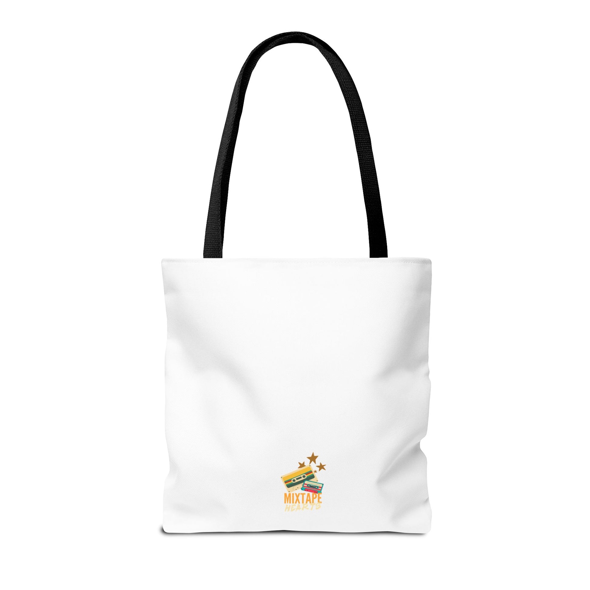 Playlist = Therapy Tote Bag – Nostalgic Music Tote, Cute Tote, Gift for Fangirls, Fan Merchandise, Artsy Bag, AOP Design - Mixtape Hearts