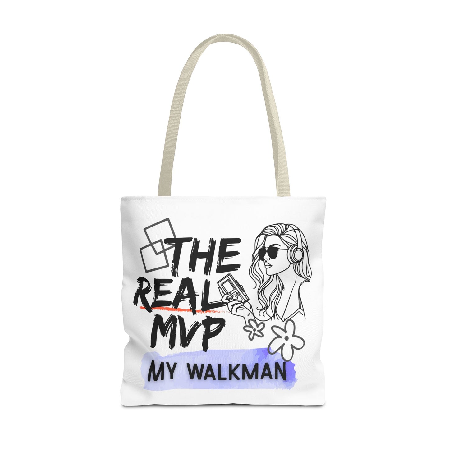 The Real MVP: My Walkman – Cassette Era Tote Bag - AOP, Fun and Stylish, Perfect for Music Lovers, Gift for Friends, Everyday Use, Beach Bag, Eco-Friendly - Mixtape Hearts