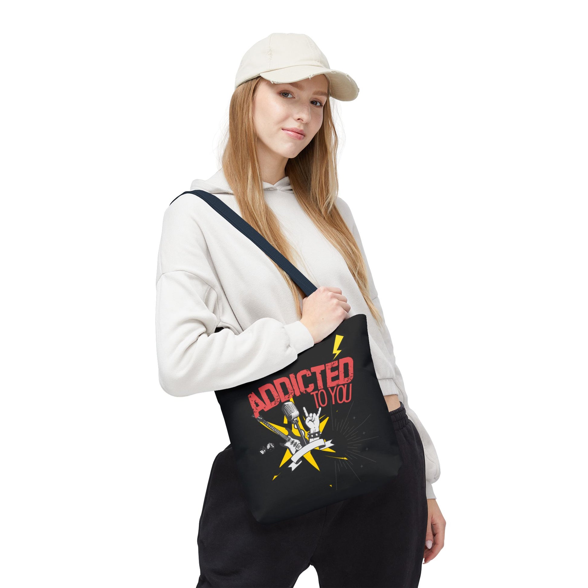 "Addicted to You" – Emotional Baggage Carry-All Tote, Music Lover Gift, Rock & Roll Style, Concert Tote, Gift for Him/Her, Festival Essentials - Mixtape Hearts