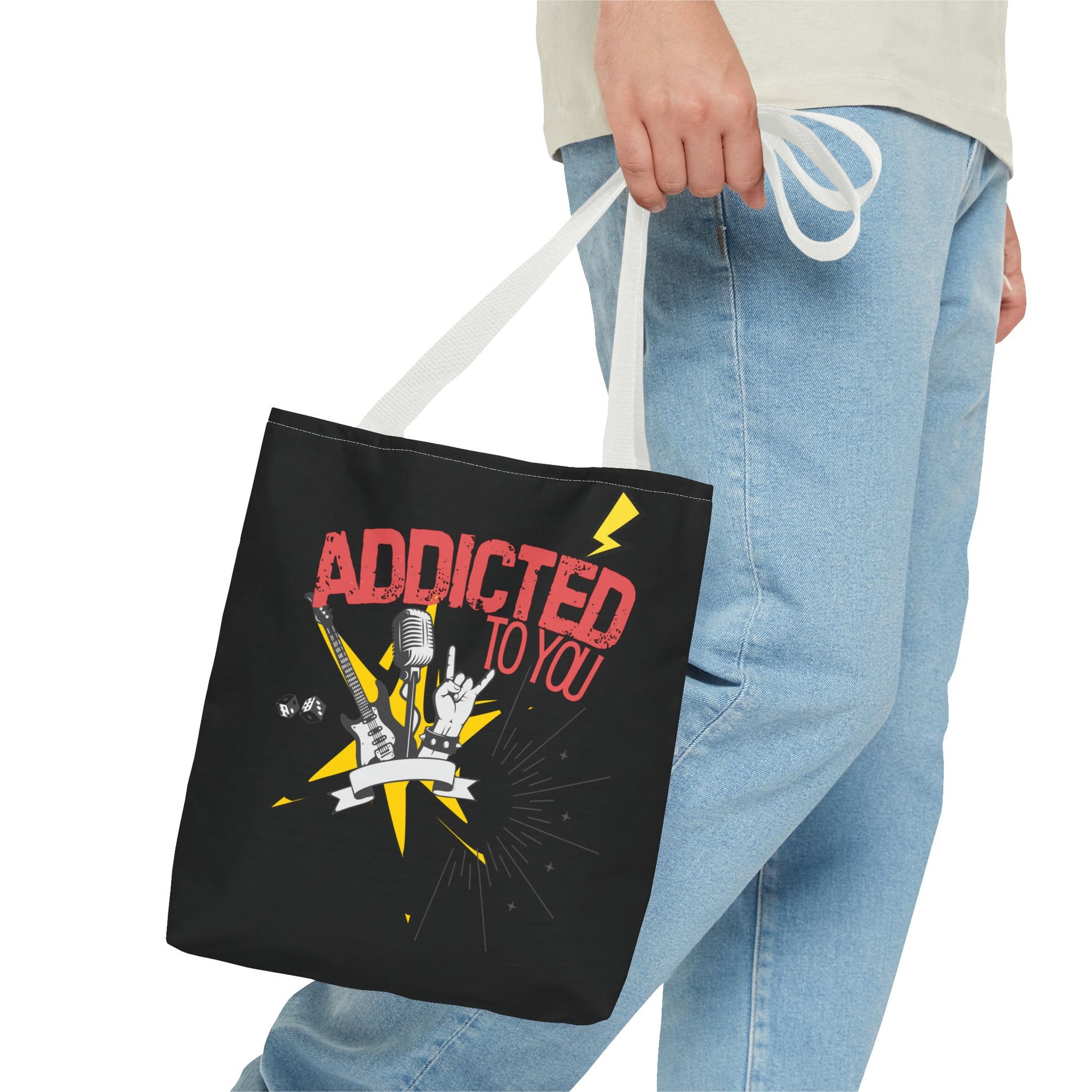 "Addicted to You" – Emotional Baggage Carry-All Tote, Music Lover Gift, Rock & Roll Style, Concert Tote, Gift for Him/Her, Festival Essentials - Mixtape Hearts