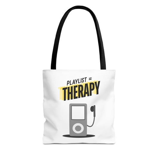 Playlist = Therapy Tote Bag – Nostalgic Music Tote, Cute Tote, Gift for Fangirls, Fan Merchandise, Artsy Bag, AOP Design - Mixtape Hearts