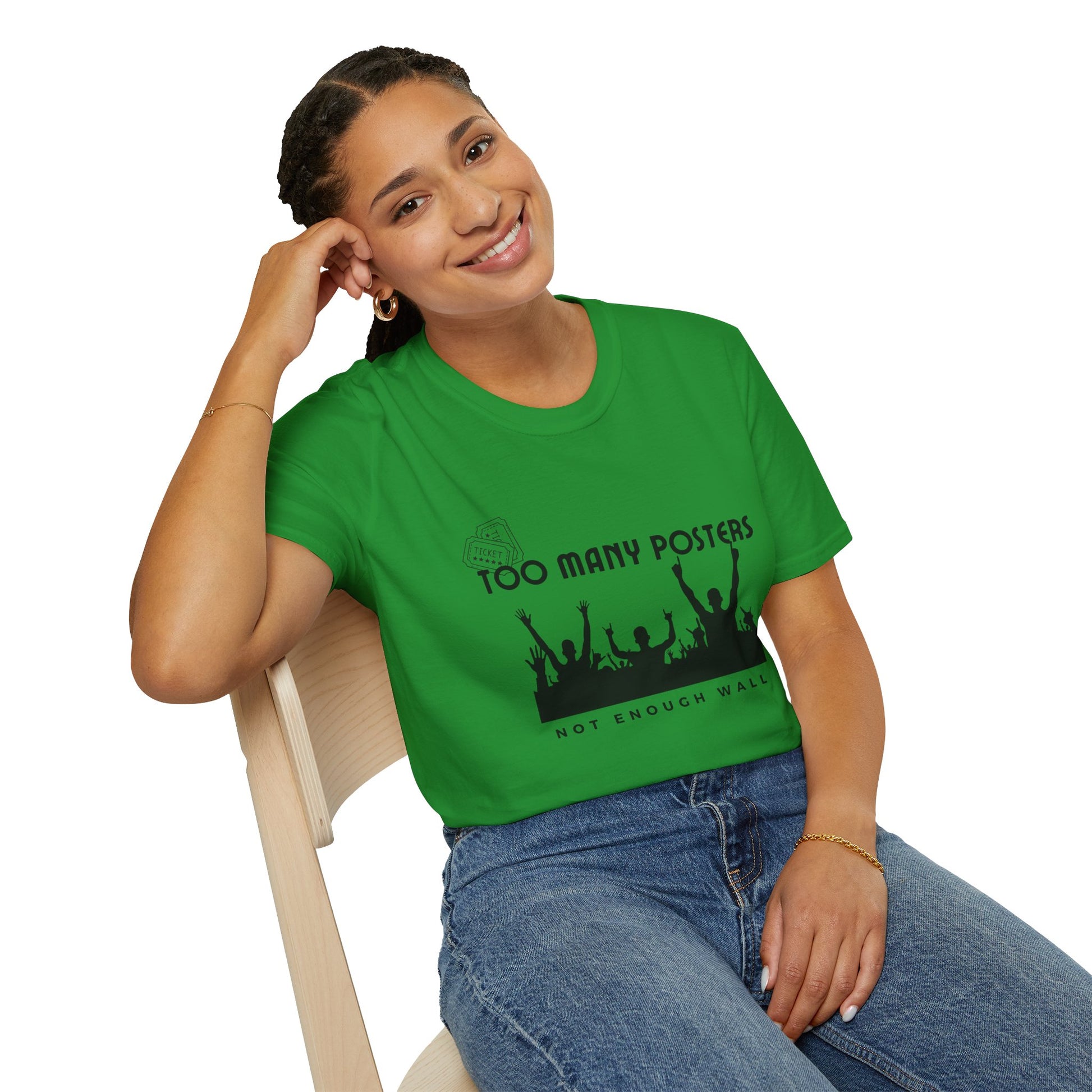 Too Many Posters, Not Enough Wall – 90s Nostalgia Unisex Tee| Gift for Walkman Fans, Vintage Style Tee, Casual Wear, Concert Outfit, Unisex Apparel - Mixtape Hearts