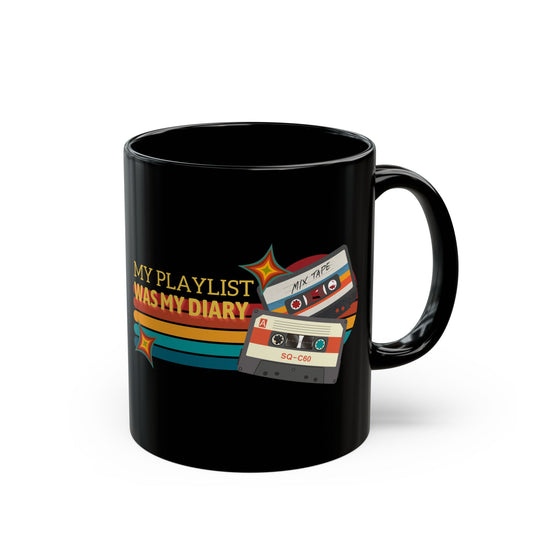 My Playlist Was My Diary – Retro Music Lover Mug- Perfect Gift for Music Lovers, Coffee Enthusiasts, Rock Music Fans, Birthday, Valentine's Day, Home Office Decor - Mixtape Hearts