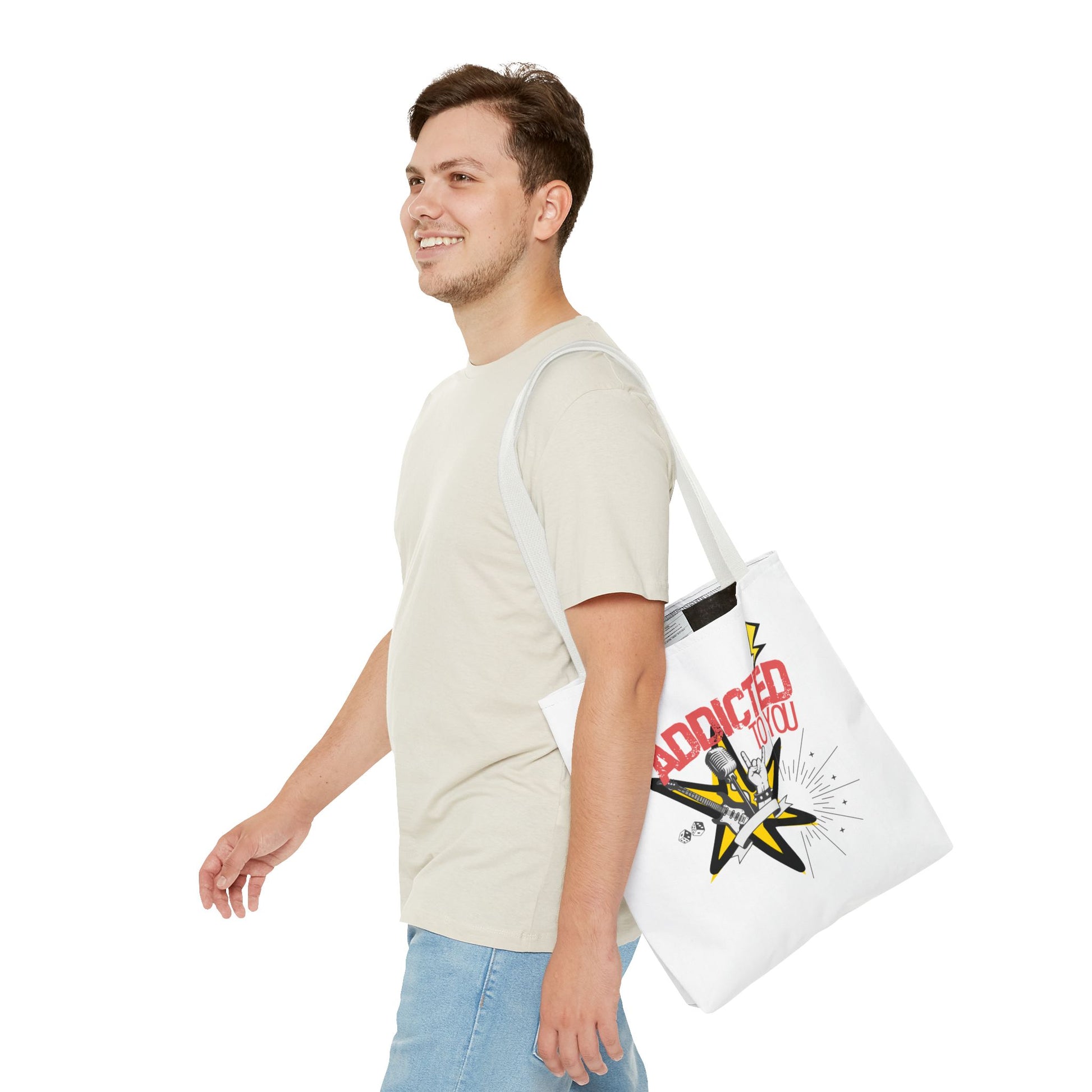 "Addicted to You" – Emotional Baggage Carry-All Tote | Pop Art Style, Gift for Music Lovers, Stylish Canvas Bag for Shopping, Fun Everyday Use, Unique [...] - Mixtape Hearts