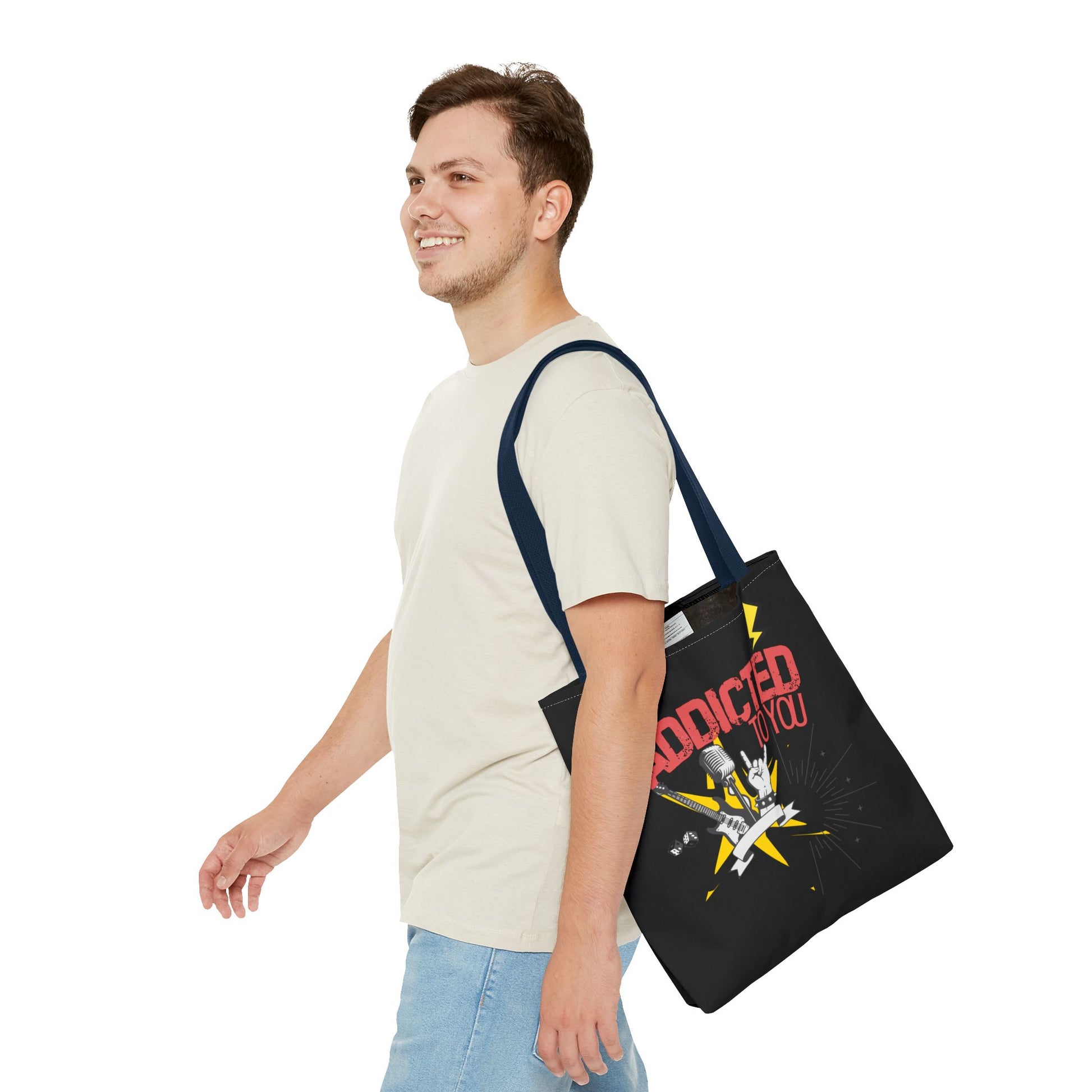 "Addicted to You" – Emotional Baggage Carry-All Tote, Music Lover Gift, Rock & Roll Style, Concert Tote, Gift for Him/Her, Festival Essentials - Mixtape Hearts