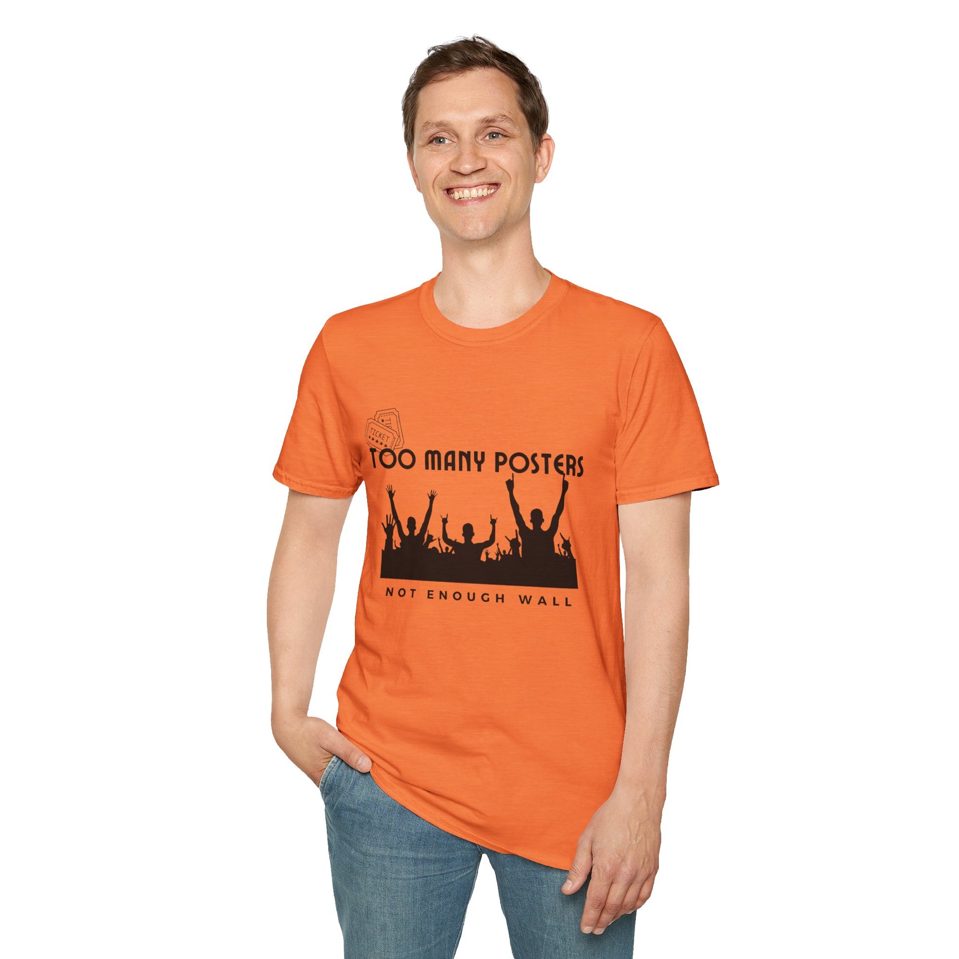 Too Many Posters, Not Enough Wall – 90s Nostalgia Unisex Tee| Gift for Walkman Fans, Vintage Style Tee, Casual Wear, Concert Outfit, Unisex Apparel - Mixtape Hearts