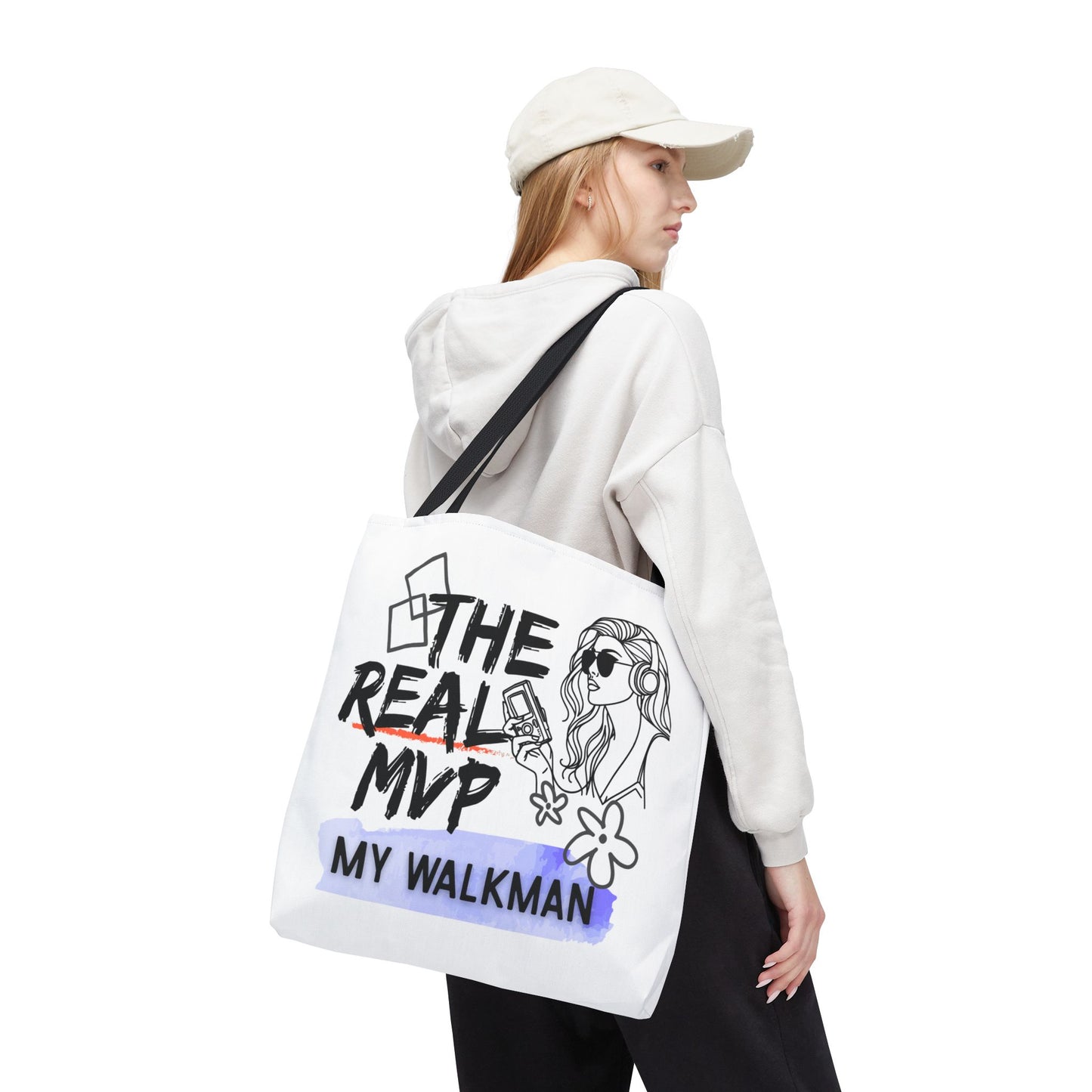 The Real MVP: My Walkman – Cassette Era Tote Bag - AOP, Fun and Stylish, Perfect for Music Lovers, Gift for Friends, Everyday Use, Beach Bag, Eco-Friendly - Mixtape Hearts