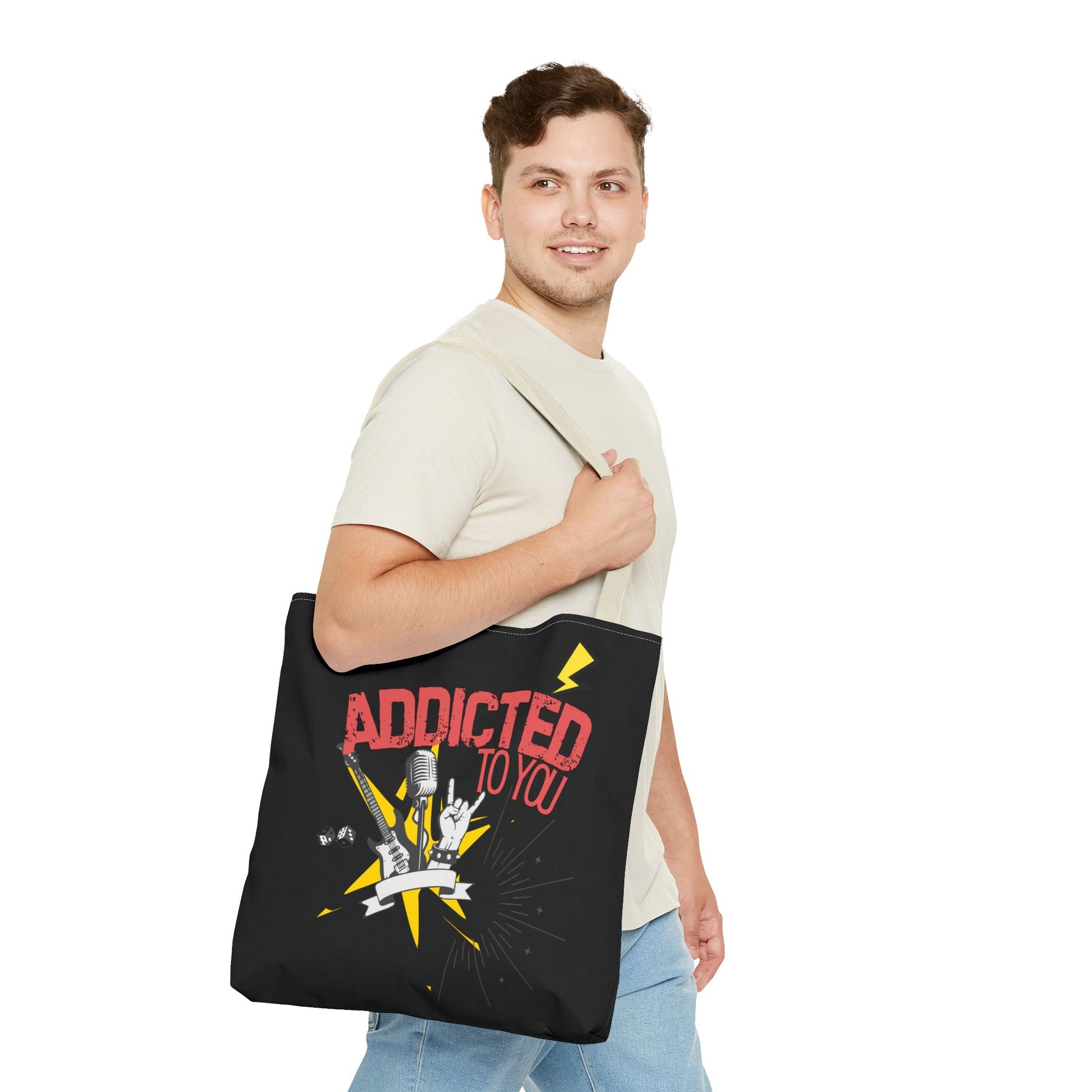 "Addicted to You" – Emotional Baggage Carry-All Tote, Music Lover Gift, Rock & Roll Style, Concert Tote, Gift for Him/Her, Festival Essentials - Mixtape Hearts