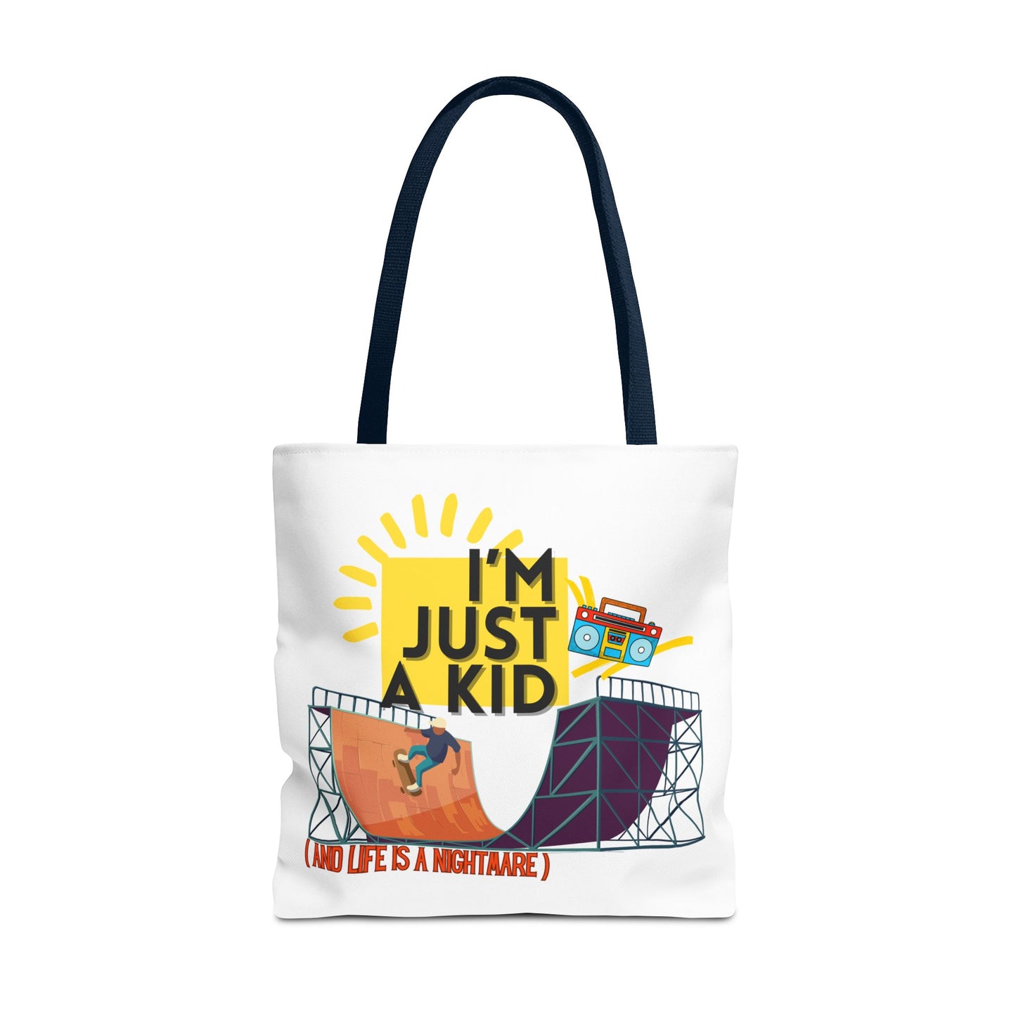 “I’m Just a Kid” Emotional Baggage Tote, Fun Kids Tote, Birthday Gift, School Bag, Everyday Essentials, AOP Design - Mixtape Hearts