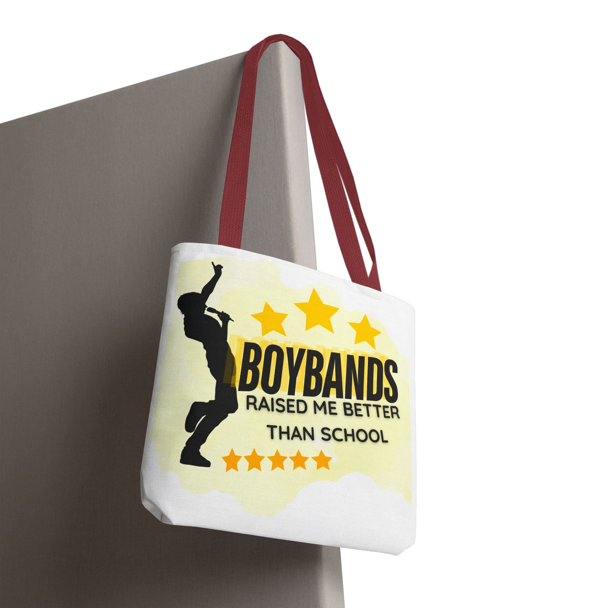 Boybands Raised Me Better Than School – Retro Music Tote, Nostalgic Music Tote, Cute Tote, Gift for Fangirls, Fan Merchandise, Artsy Bag, AOP Design - Mixtape Hearts