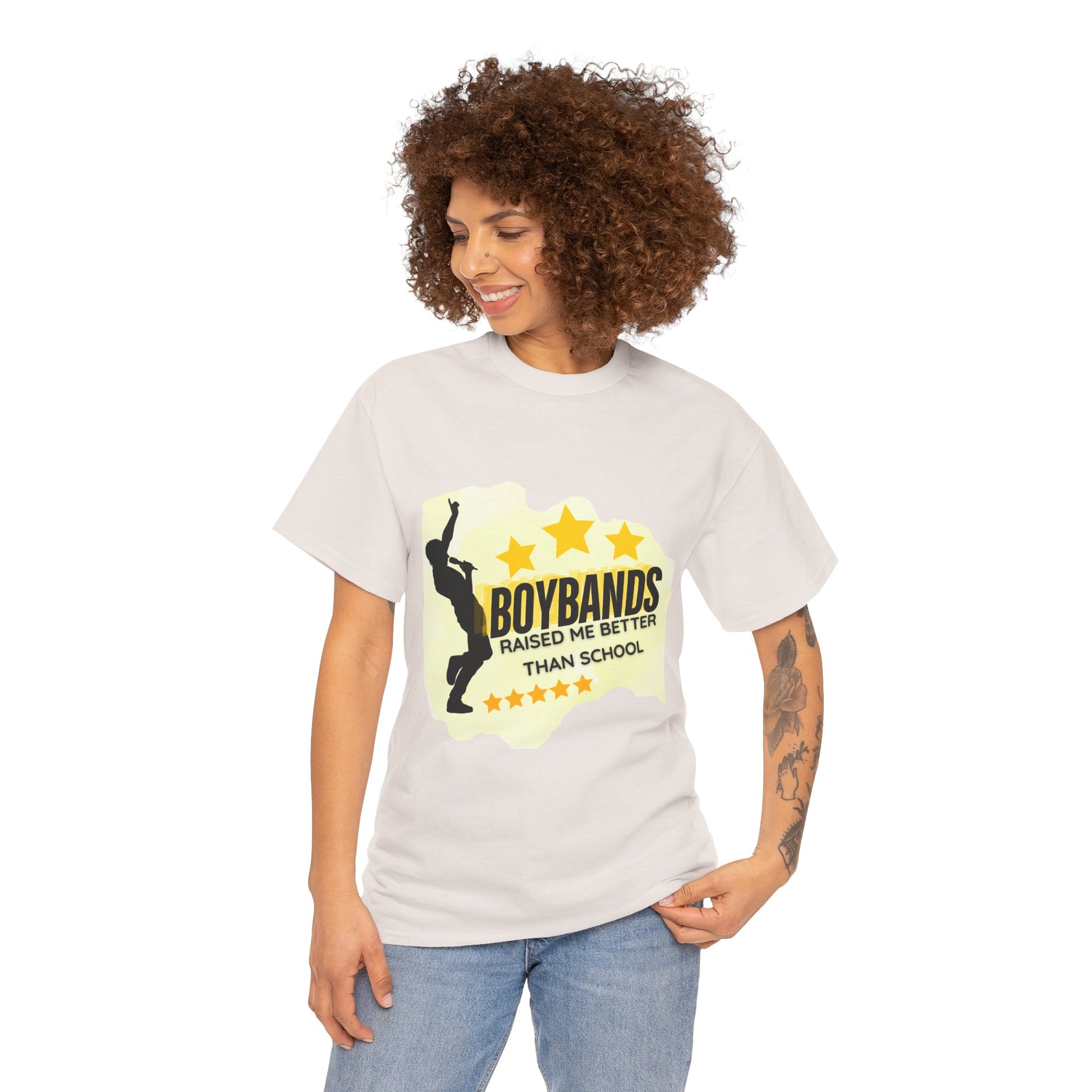 Boybands Raised Me Better Than School – Retro Fan Tee – Retro Pop Music Tee, Casual Tee, Graphic T-Shirt, Gift for Fans, Summer Wear, Everyday Comfort - Mixtape Hearts