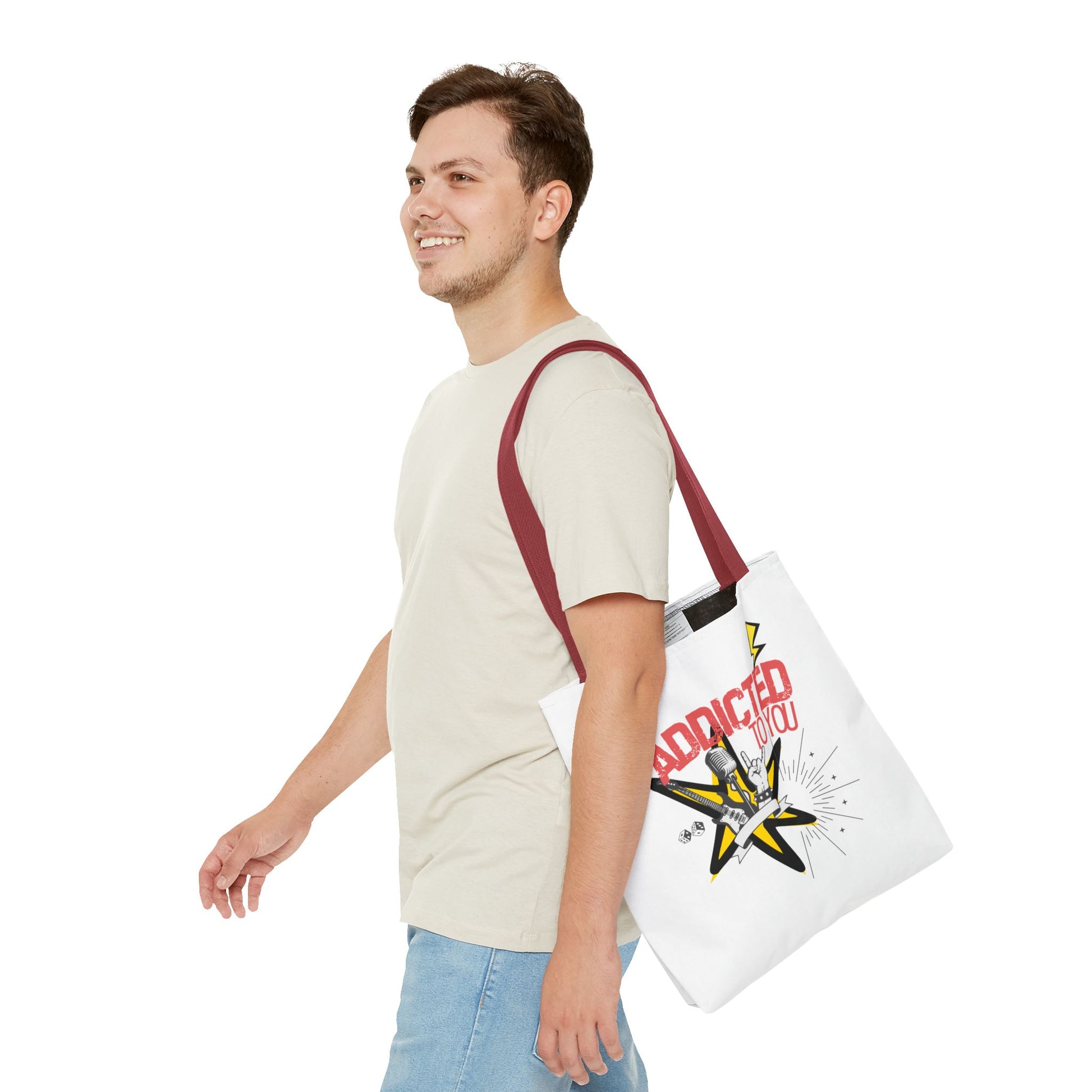 "Addicted to You" – Emotional Baggage Carry-All Tote | Pop Art Style, Gift for Music Lovers, Stylish Canvas Bag for Shopping, Fun Everyday Use, Unique [...] - Mixtape Hearts