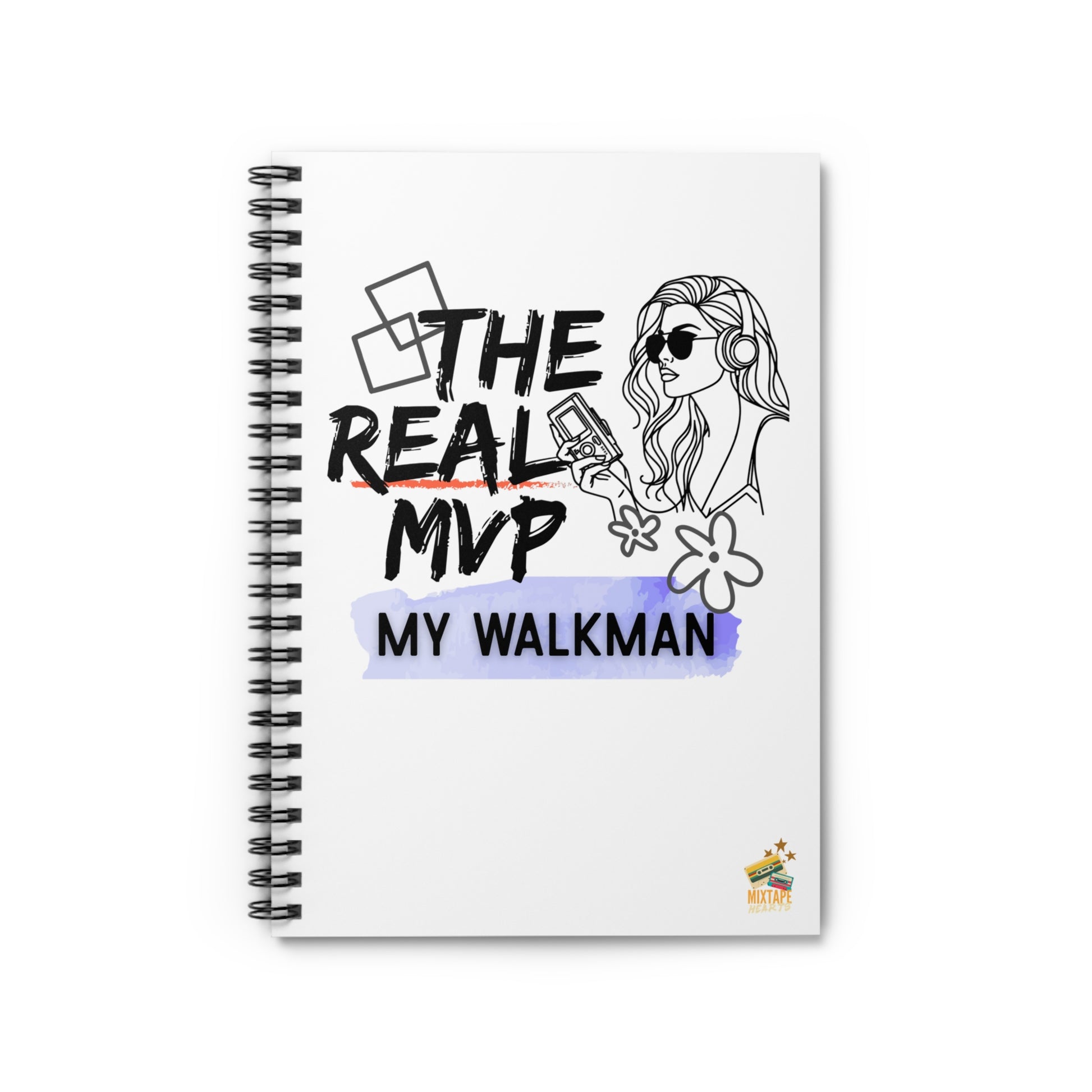 The Real MVP: My Walkman – Retro Vibes Notebook - Vintage Music Lover, Journal, Notepad, Gift for Students, Cute Office Supplies, Retro Design - Mixtape Hearts