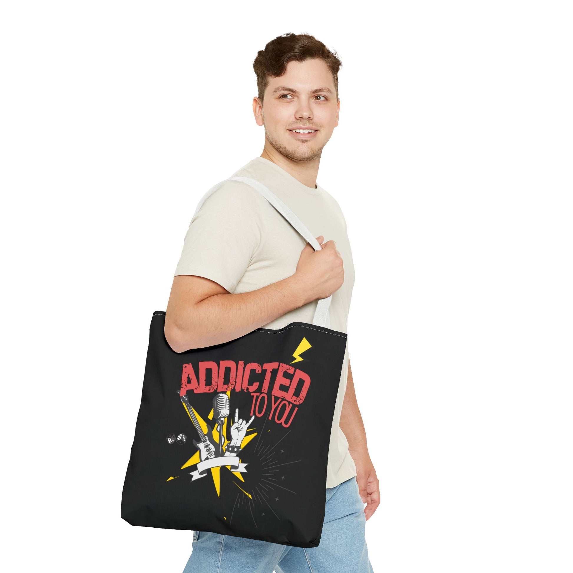 "Addicted to You" – Emotional Baggage Carry-All Tote, Music Lover Gift, Rock & Roll Style, Concert Tote, Gift for Him/Her, Festival Essentials - Mixtape Hearts
