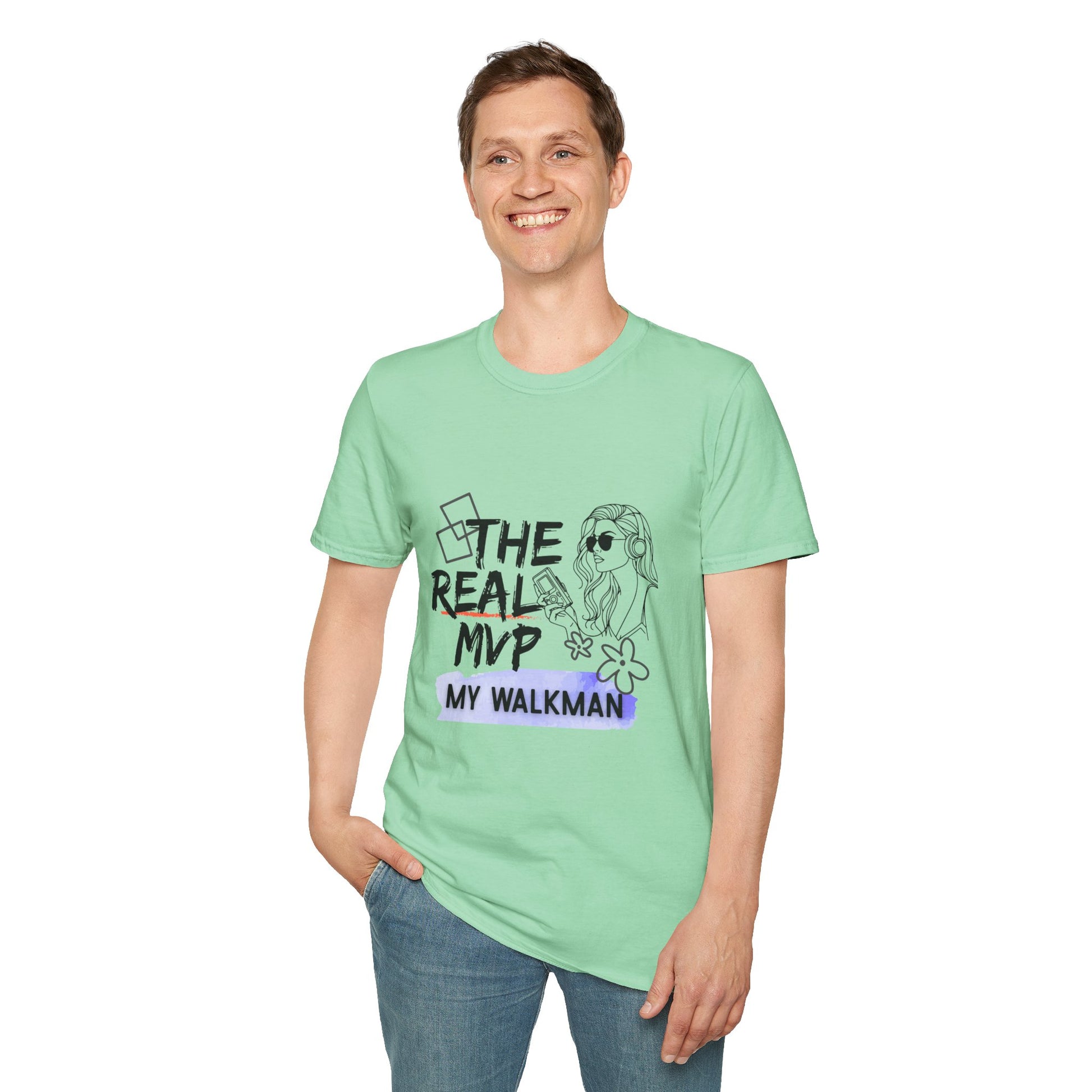 The Real MVP: My Walkman – 90s Nostalgia Unisex Tee| Gift for Walkman Fans, Vintage Style Tee, Casual Wear, Concert Outfit, Unisex Apparel - Mixtape Hearts