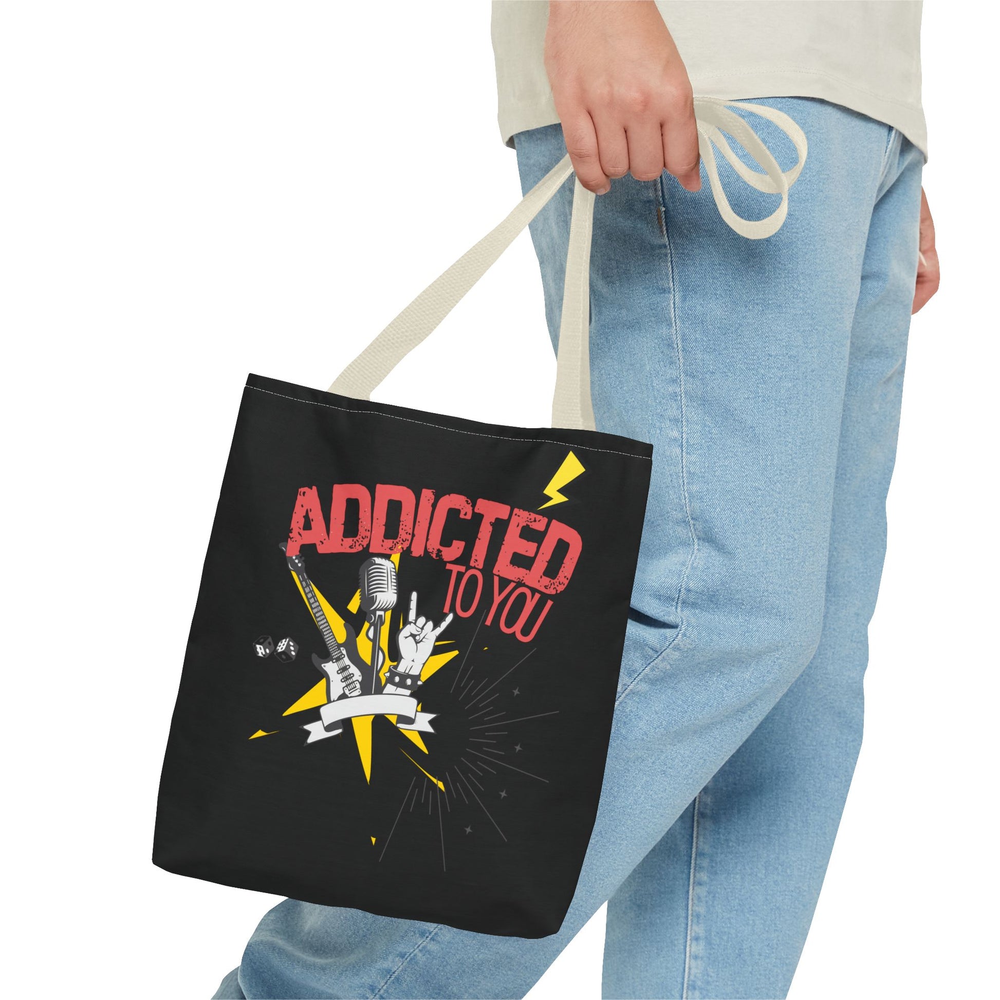 "Addicted to You" – Emotional Baggage Carry-All Tote, Music Lover Gift, Rock & Roll Style, Concert Tote, Gift for Him/Her, Festival Essentials - Mixtape Hearts