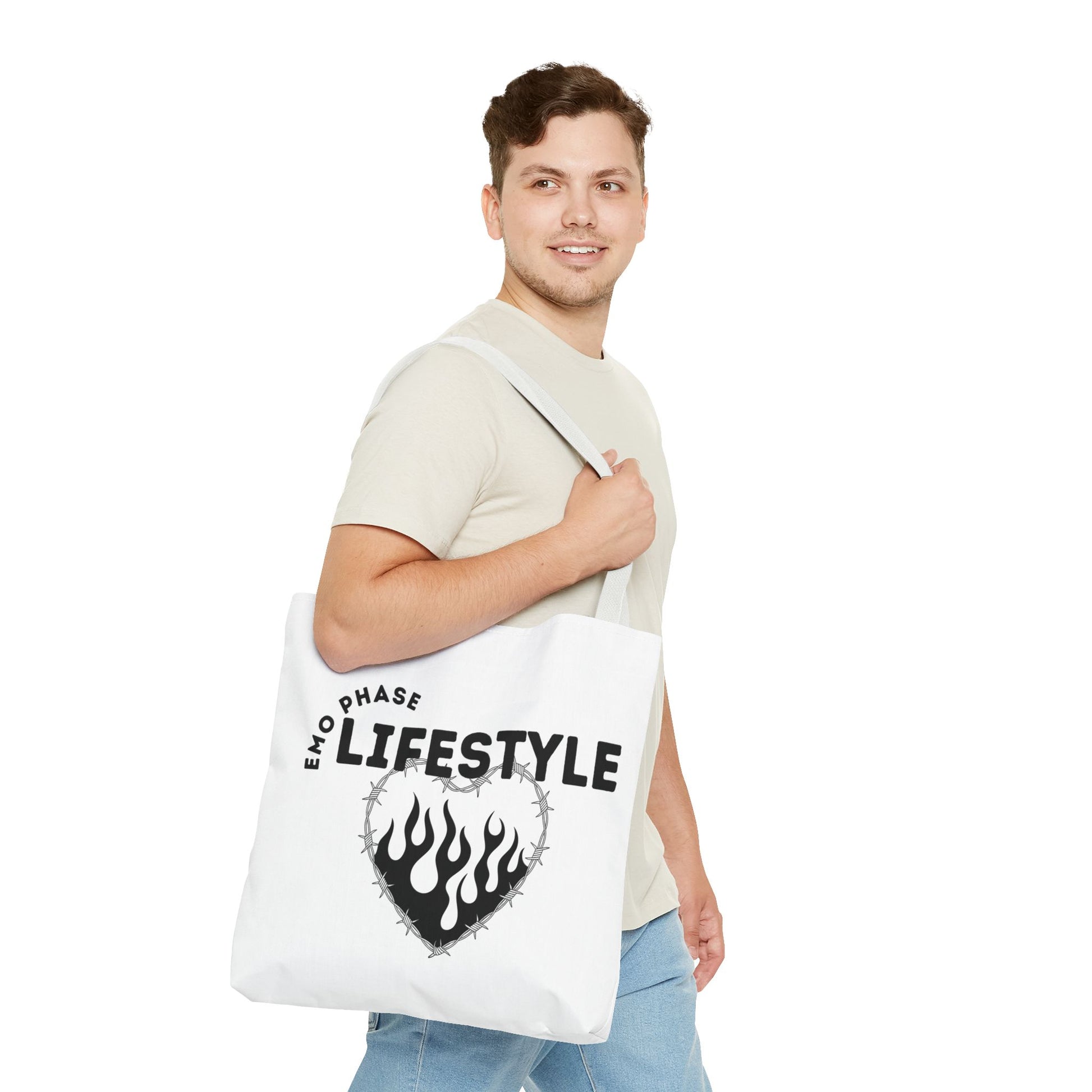 Emo Phase Lifestyle – Emotional Era Tote Bag - AOP, Fun and Stylish, Perfect for Music Lovers, Gift for Friends, Everyday Use, Beach Bag, Eco-Friendly - Mixtape Hearts
