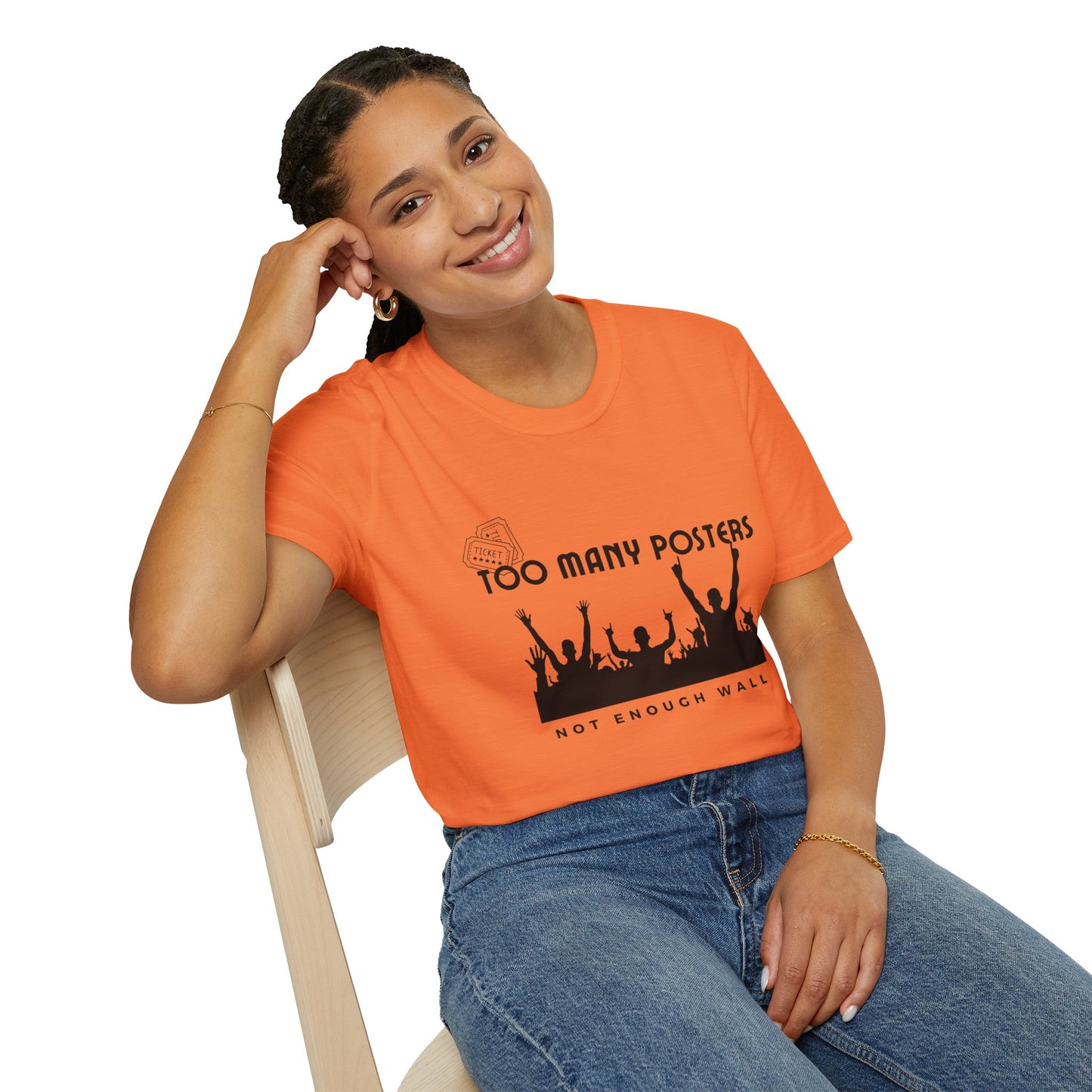 Too Many Posters, Not Enough Wall – 90s Nostalgia Unisex Tee| Gift for Walkman Fans, Vintage Style Tee, Casual Wear, Concert Outfit, Unisex Apparel - Mixtape Hearts