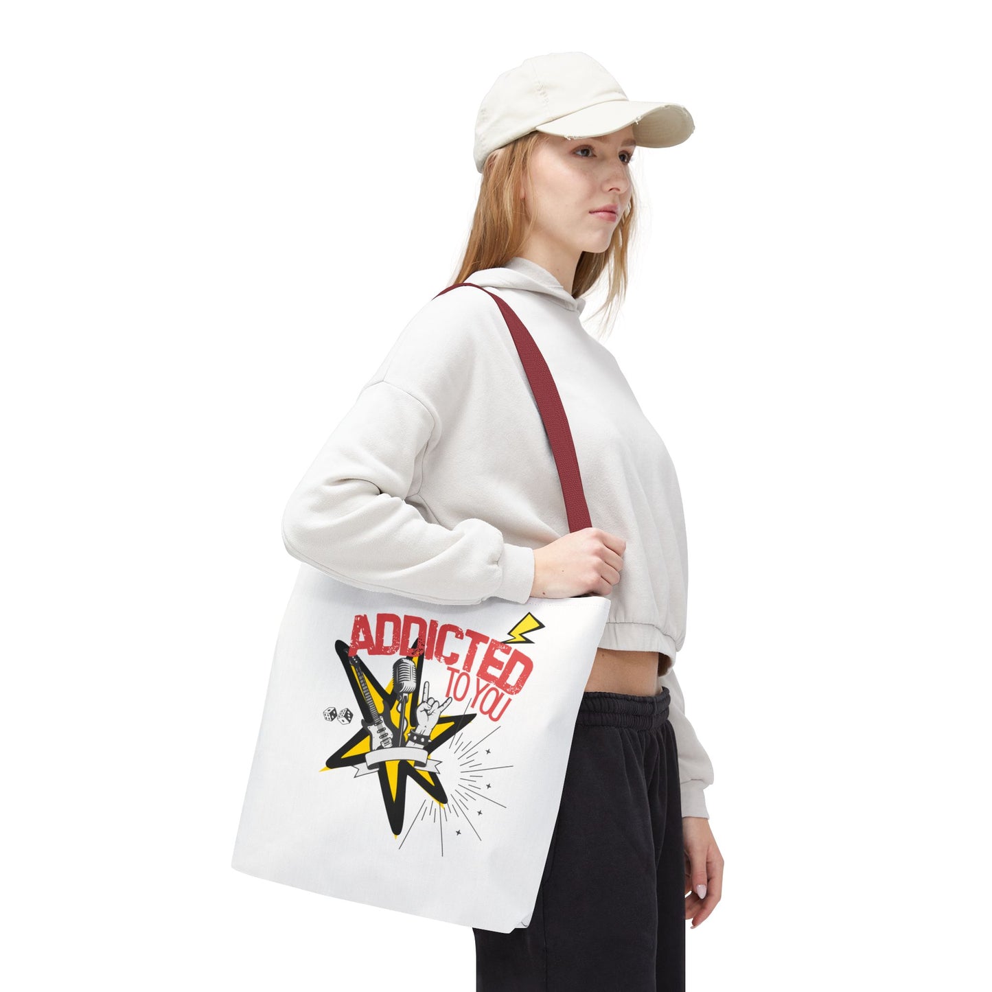 "Addicted to You" – Emotional Baggage Carry-All Tote | Pop Art Style, Gift for Music Lovers, Stylish Canvas Bag for Shopping, Fun Everyday Use, Unique [...] - Mixtape Hearts