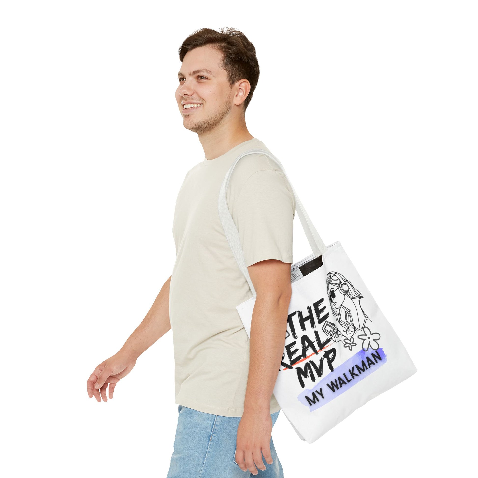The Real MVP: My Walkman – Cassette Era Tote Bag - AOP, Fun and Stylish, Perfect for Music Lovers, Gift for Friends, Everyday Use, Beach Bag, Eco-Friendly - Mixtape Hearts