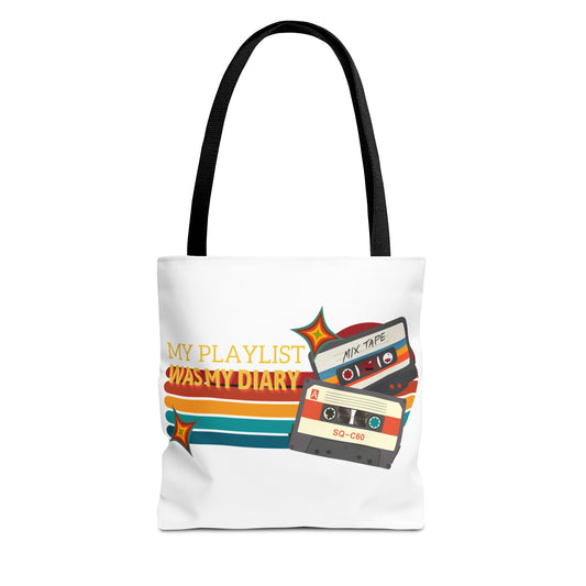 My Playlist Was My Diary – Emotional Era Tote Bag - AOP, Fun and Stylish, Perfect for Music Lovers, Gift for Friends, Everyday Use, Beach Bag, Eco-Friendly - Mixtape Hearts