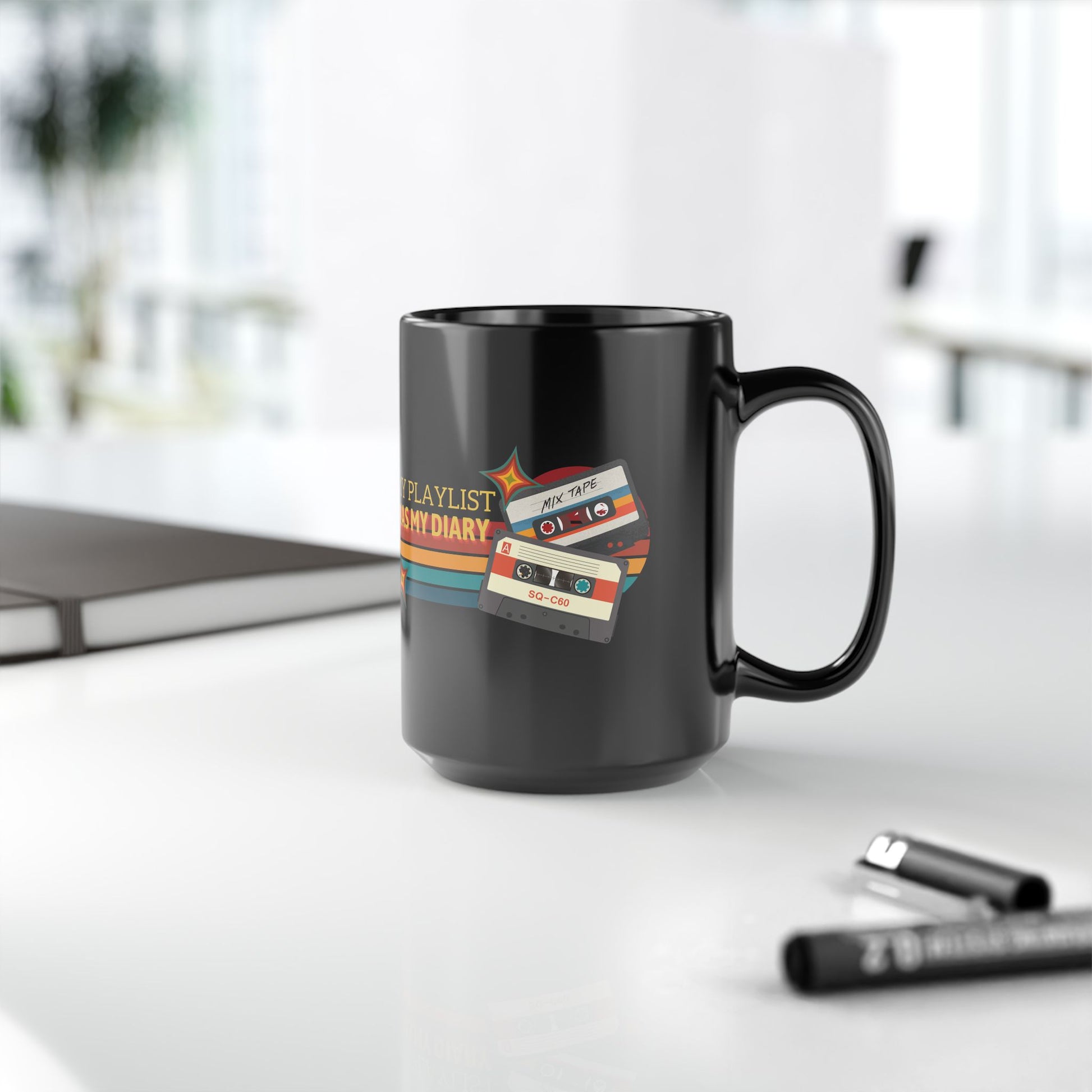 My Playlist Was My Diary – Retro Music Lover Mug- Perfect Gift for Music Lovers, Coffee Enthusiasts, Rock Music Fans, Birthday, Valentine's Day, Home Office Decor - Mixtape Hearts