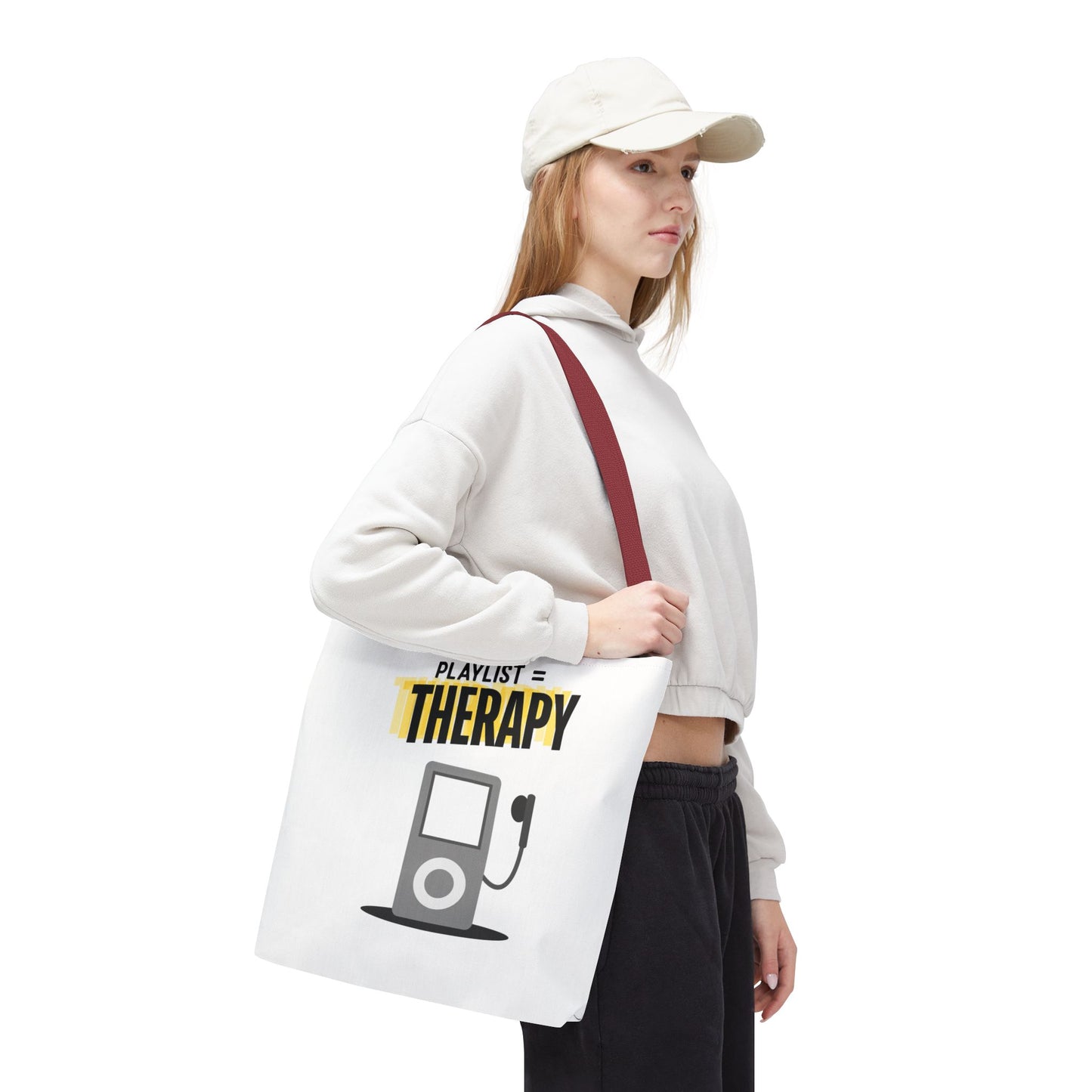 Playlist = Therapy Tote Bag – Nostalgic Music Tote, Cute Tote, Gift for Fangirls, Fan Merchandise, Artsy Bag, AOP Design - Mixtape Hearts