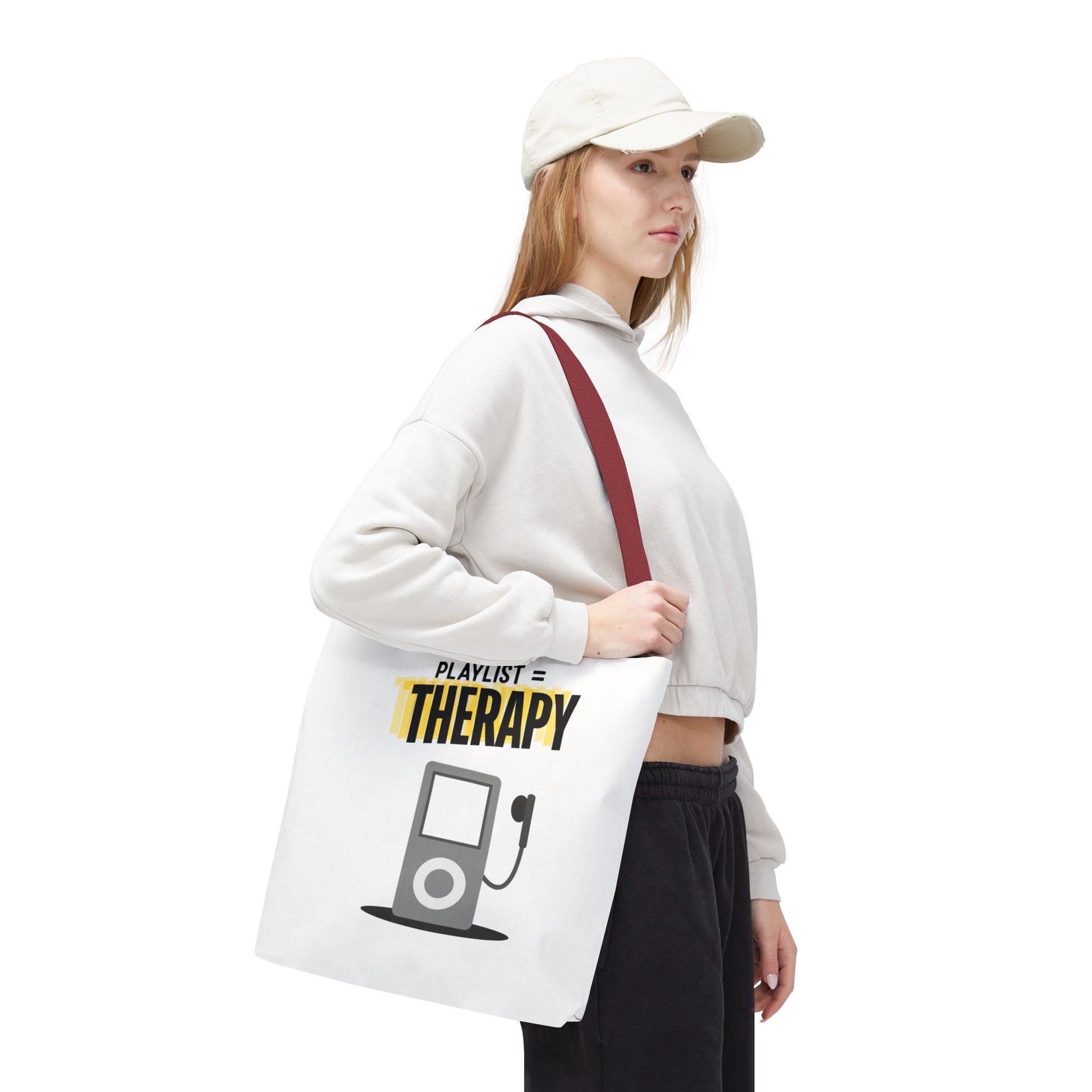 Playlist = Therapy Tote Bag – Nostalgic Music Tote, Cute Tote, Gift for Fangirls, Fan Merchandise, Artsy Bag, AOP Design - Mixtape Hearts