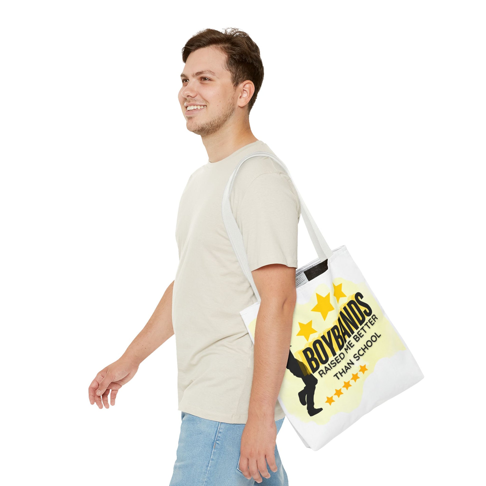 Boybands Raised Me Better Than School – Retro Music Tote, Nostalgic Music Tote, Cute Tote, Gift for Fangirls, Fan Merchandise, Artsy Bag, AOP Design - Mixtape Hearts