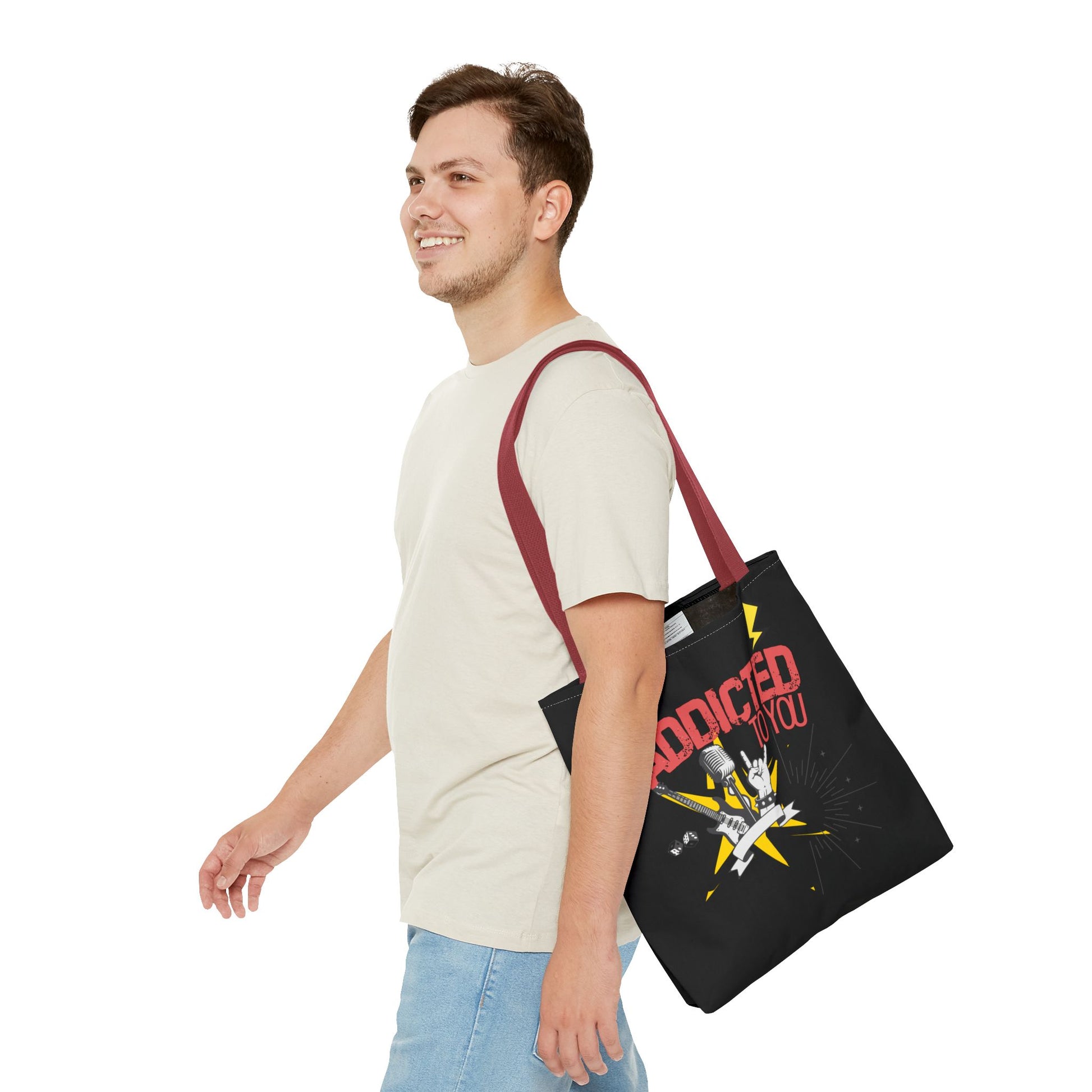 "Addicted to You" – Emotional Baggage Carry-All Tote, Music Lover Gift, Rock & Roll Style, Concert Tote, Gift for Him/Her, Festival Essentials - Mixtape Hearts