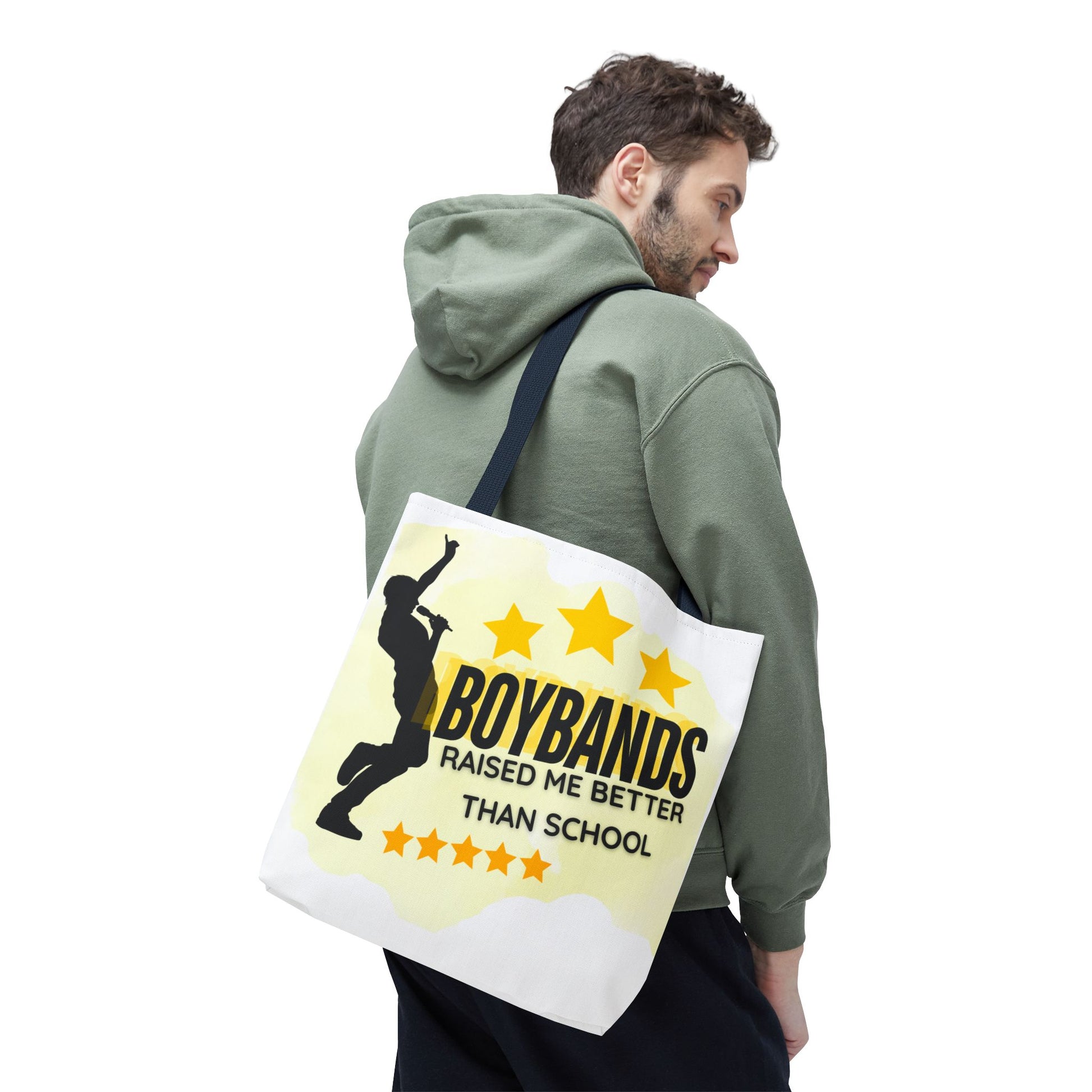 Boybands Raised Me Better Than School – Retro Music Tote, Nostalgic Music Tote, Cute Tote, Gift for Fangirls, Fan Merchandise, Artsy Bag, AOP Design - Mixtape Hearts